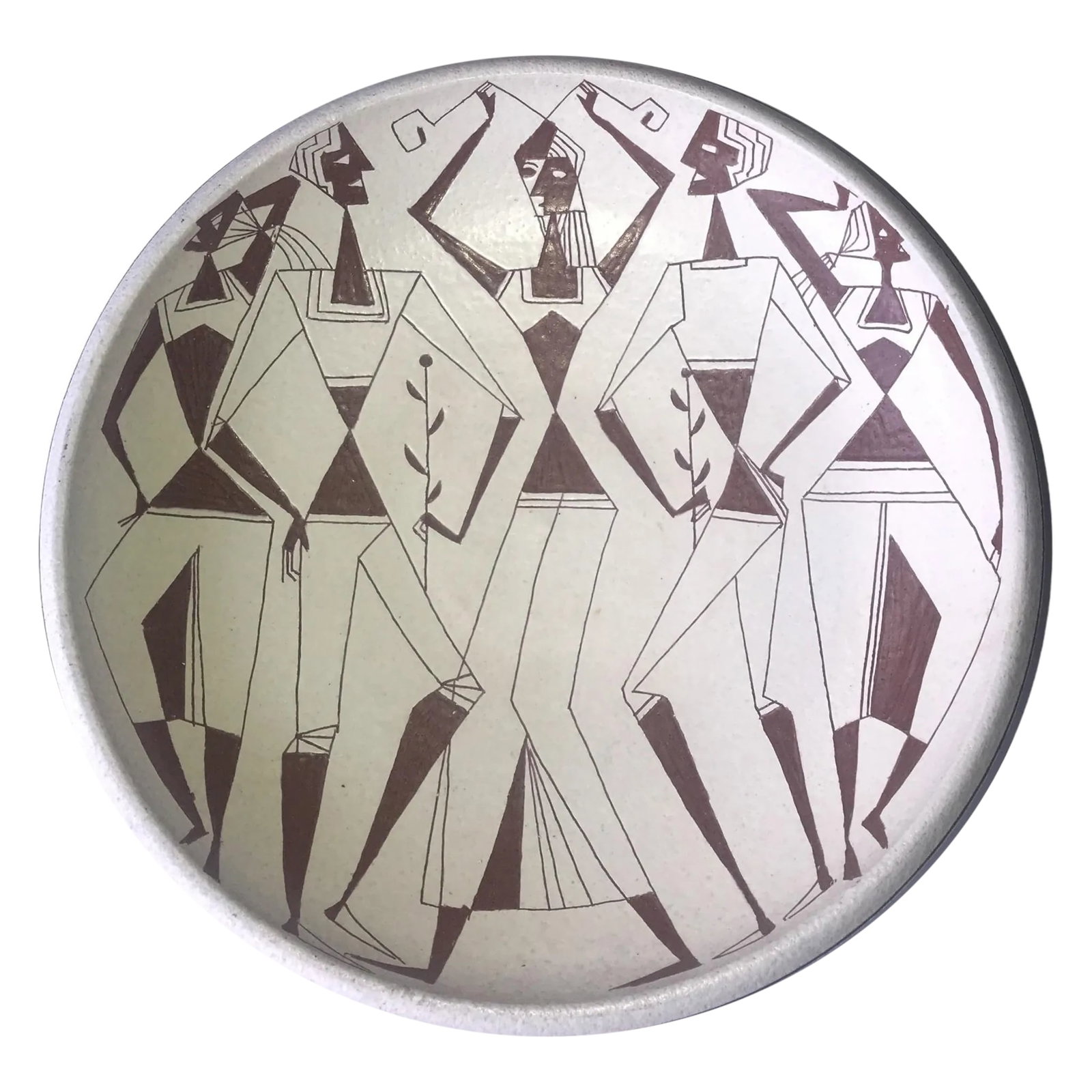 Mid Century Sgraffito Pottery Bowl Artisan Ted/Theo and Susan Harlander Wall or Table Art: Vintage Sgraffito Pottery Bowl - Signed Mid Century Collectible Decor Canadian Potters Ted (aka Theo) and Susan Harlander 16" across and 3" in deep. Made to be hung on a wall but can also sit flat on 