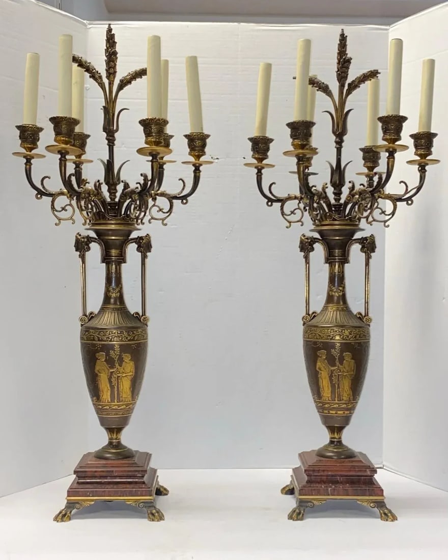 Greek revival F. Barbediene Bronze Candelabras - A Pair - 2