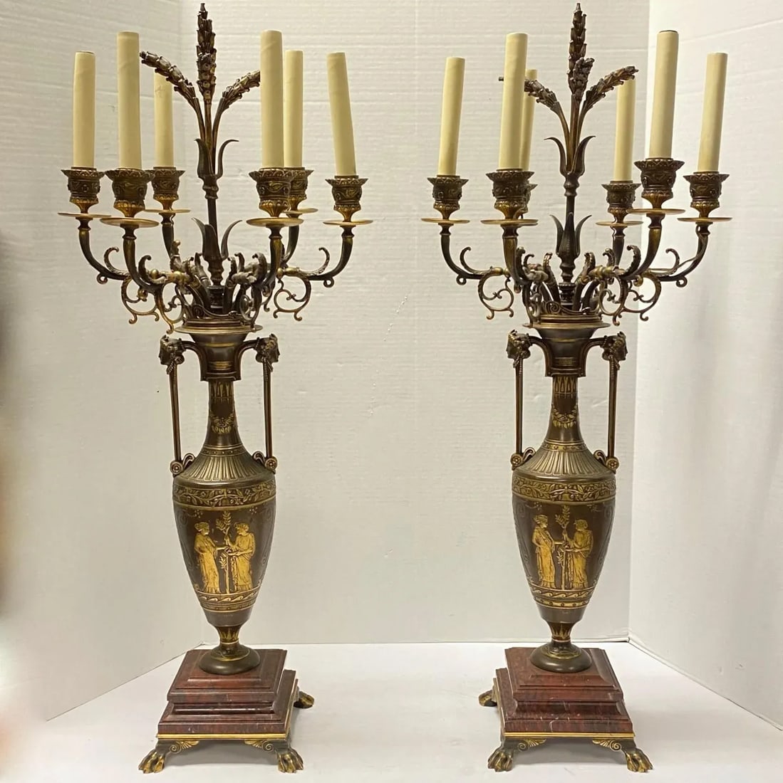 Greek revival F. Barbediene Bronze Candelabras - A Pair - 9