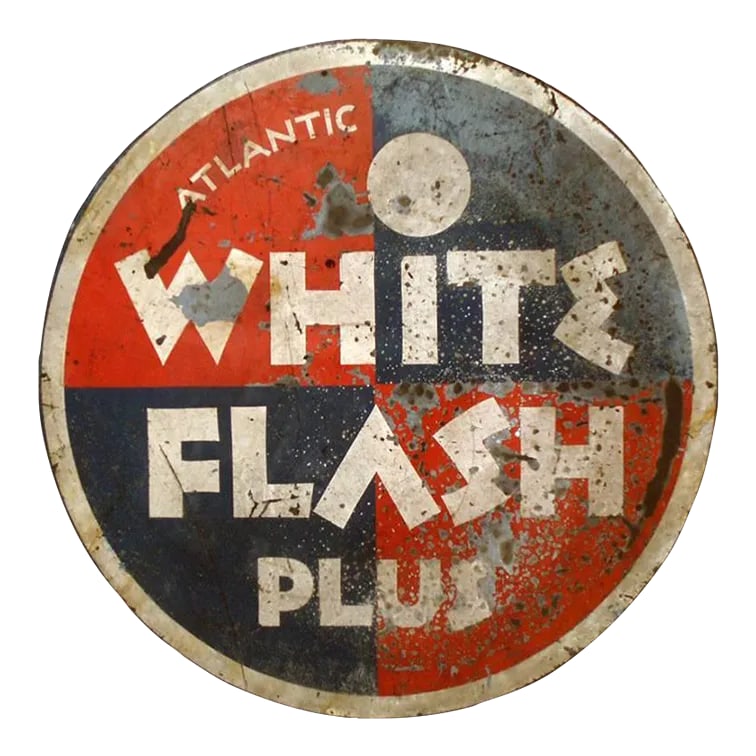 1930s Art Deco era Gas Station Advertising Sign Atlantic Oil: Art Deco themed gas station advertising sign for Atlantic Oil (two sided). Condition: Alterations: Unknown Imperfections: Some Imperfections Condition Notes: Distressed Wear consistent with age and