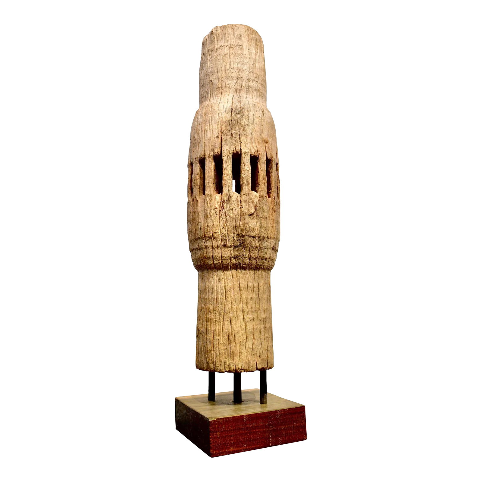 1940s Wood Totem Table Lamp: A driftwood sculpture made into an accent lamp. Red cedar wood of unknown origin and age. E17 socket. Condition: Alterations: Unknown Imperfections: Some Imperfections Condition Notes: This is an