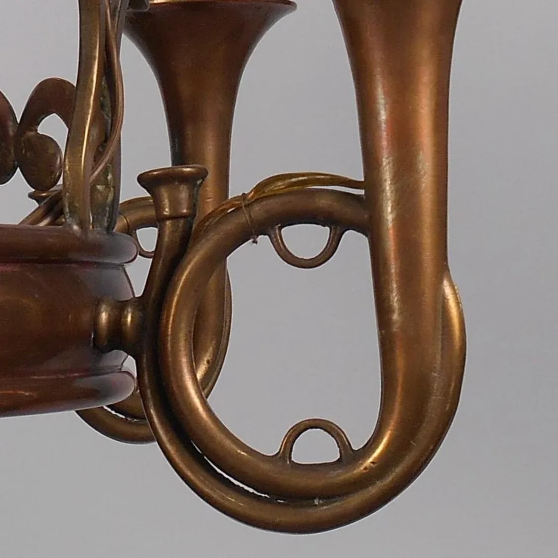 1970s Copper & Brass Bugle Arm Chandelier - 4