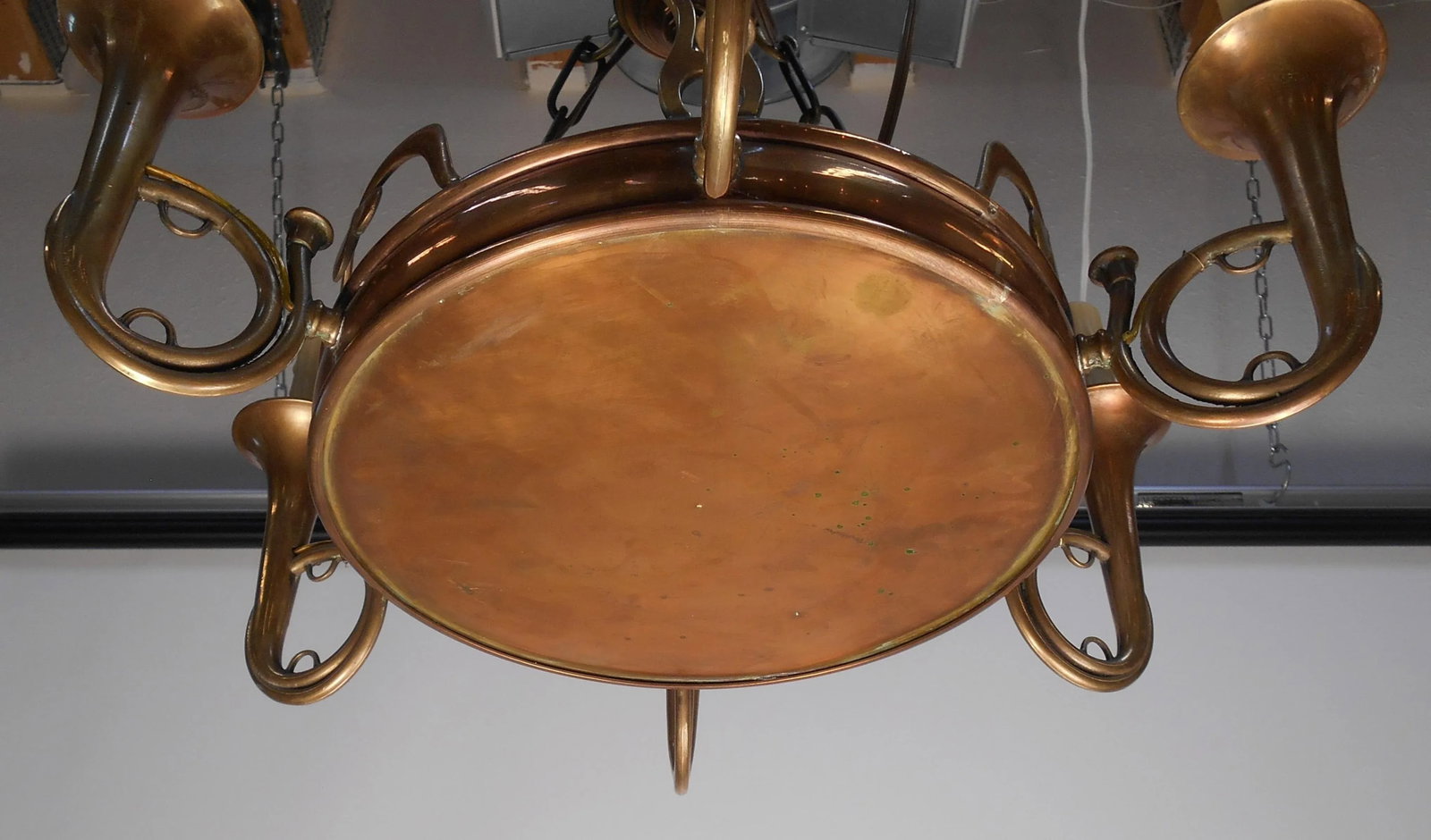 1970s Copper & Brass Bugle Arm Chandelier - 7