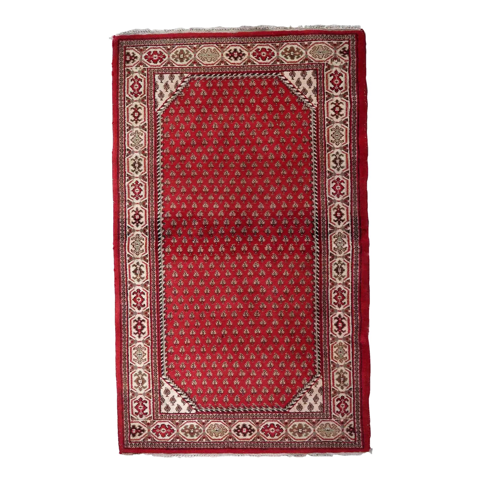 1970s Handmade Vintage Indian Seraband Rug 3' X 5.2': Handmade vintage Indian Seraband rug in red color and all-over design. The rug has been made in the end of 20th century. It is in original good condition. -condition: original good, -circa: 1970s, -si