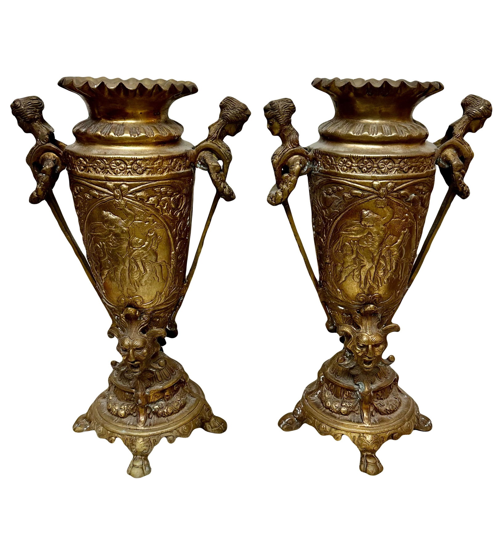 Late 20th Century Pair of Bronze French Neoclassical Figural Handle Urns - 11