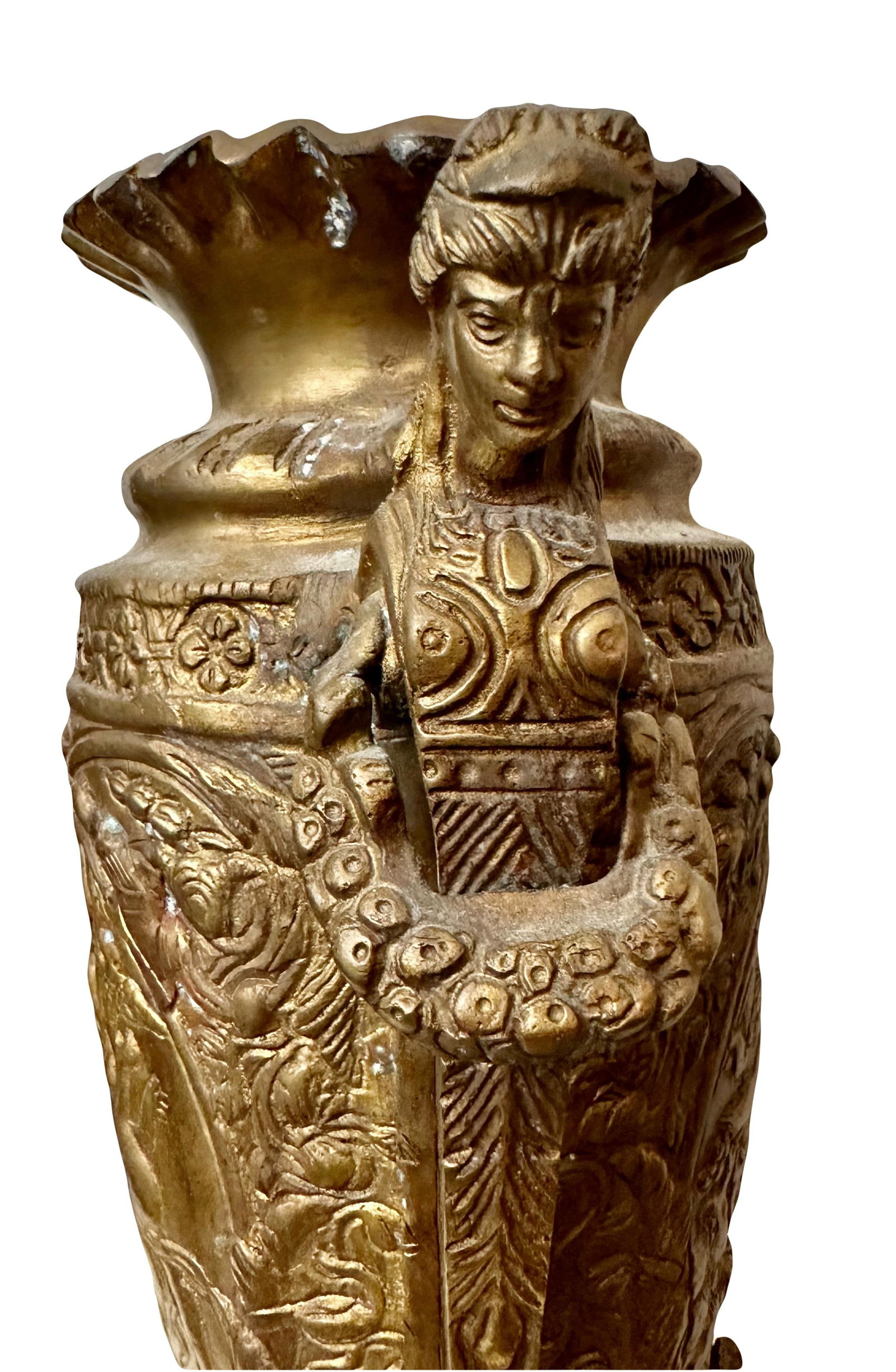 Late 20th Century Pair of Bronze French Neoclassical Figural Handle Urns - 2