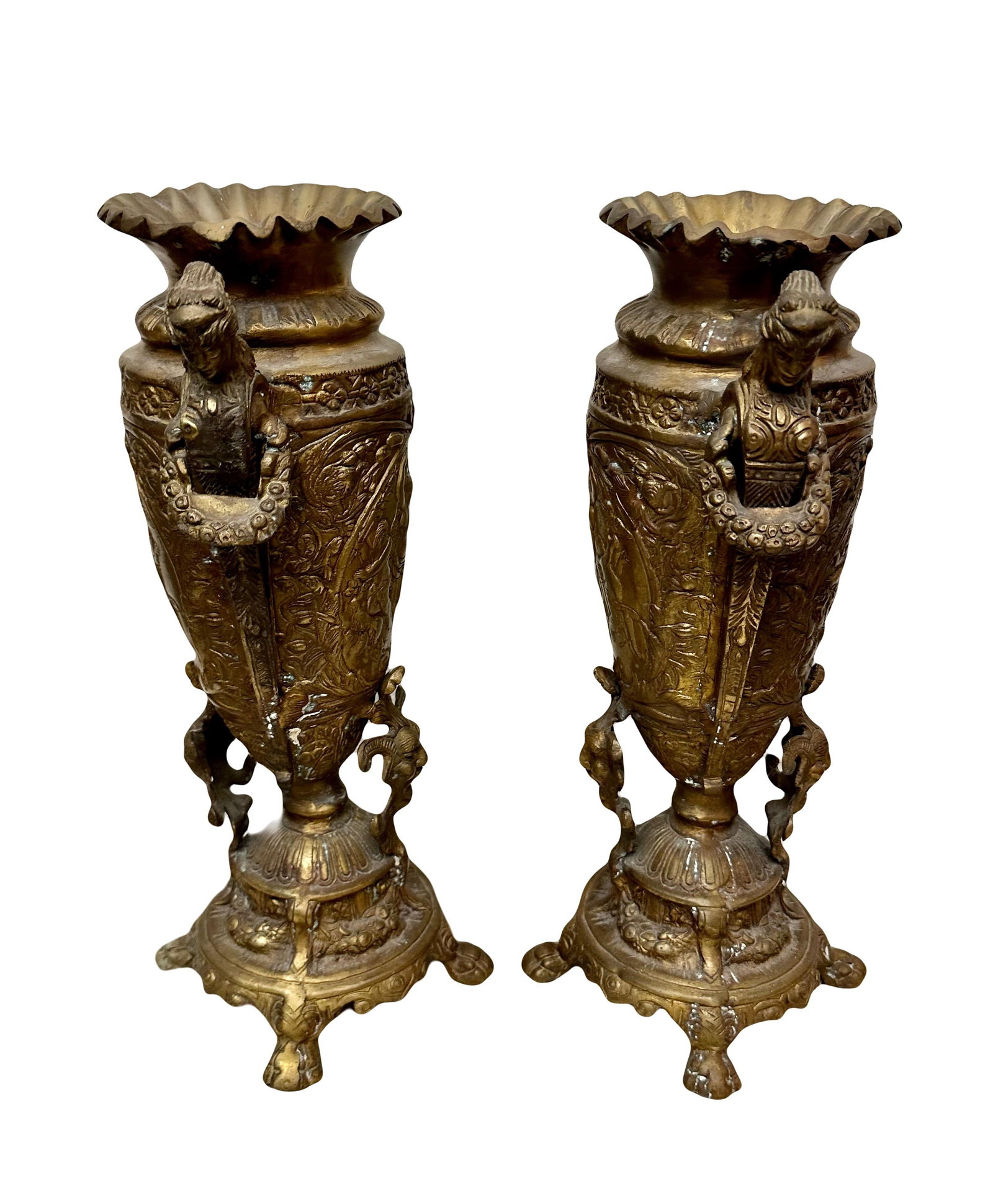 Late 20th Century Pair of Bronze French Neoclassical Figural Handle Urns - 3