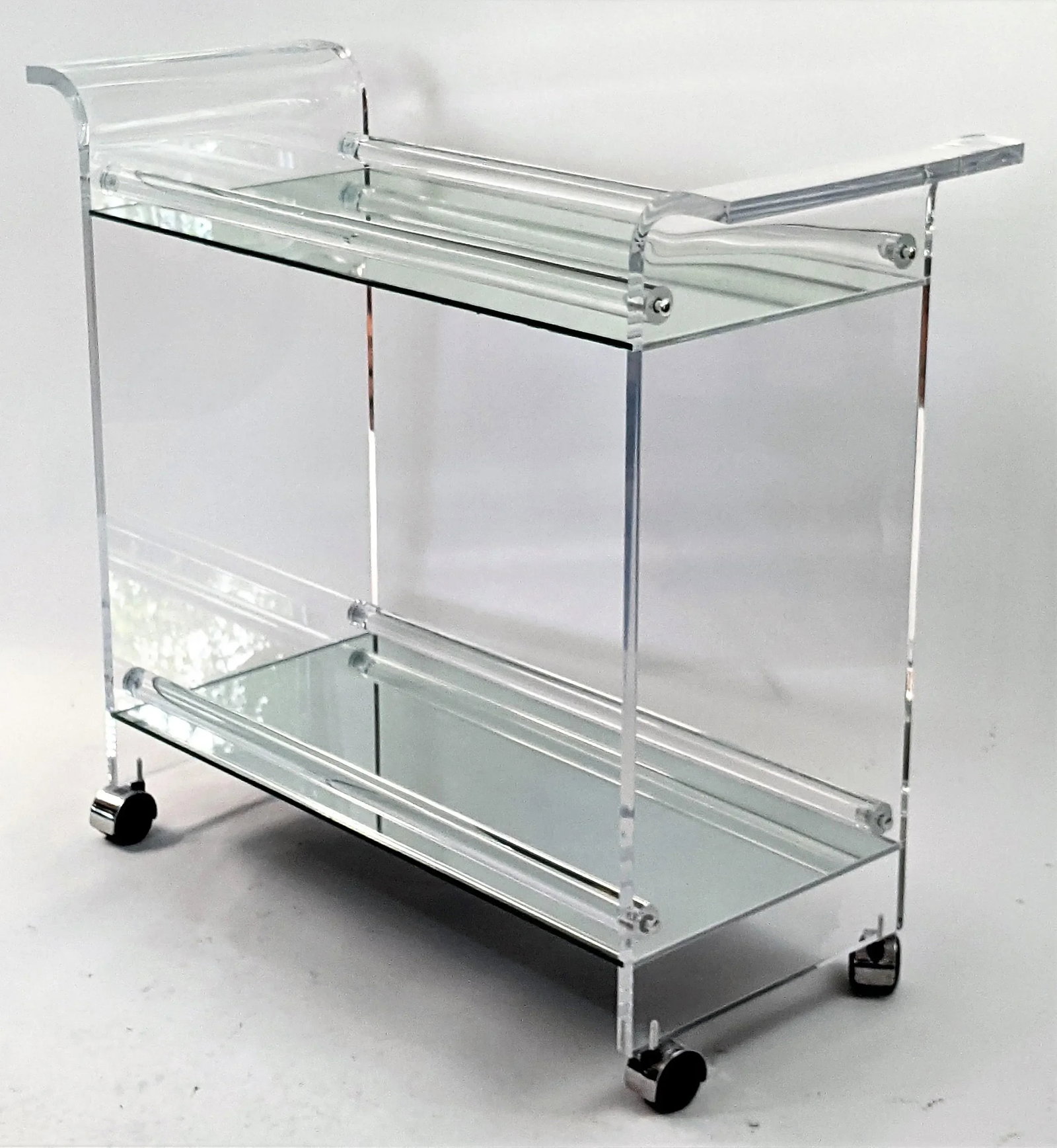 Vintage Two Tier Lucite and Mirror Bar Cart Charles Hollis Jones Style - 12