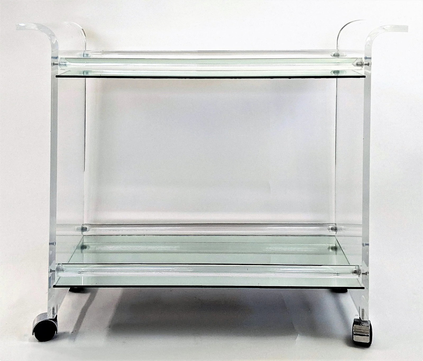 Vintage Two Tier Lucite and Mirror Bar Cart Charles Hollis Jones Style - 2
