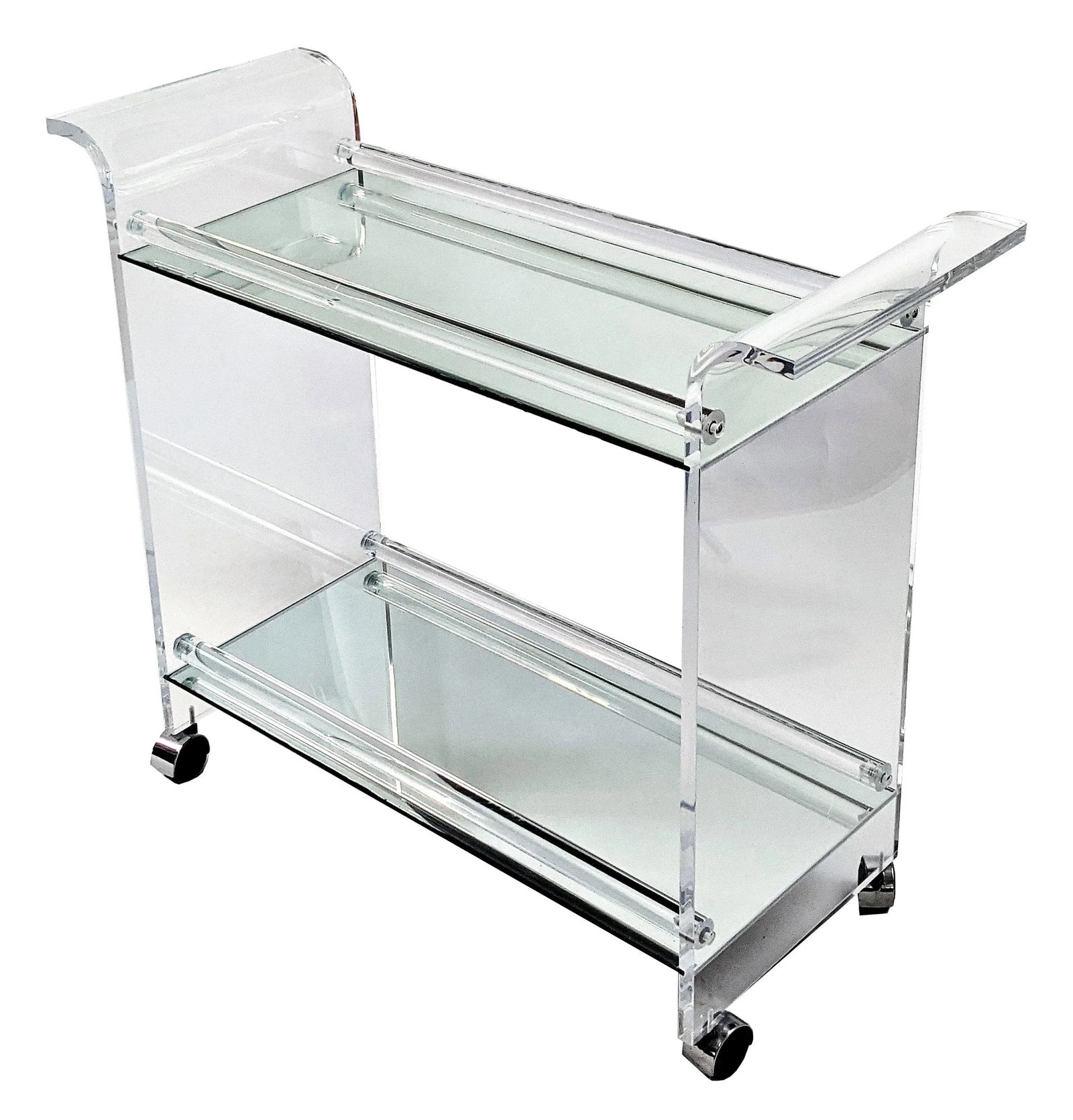 Vintage Two Tier Lucite and Mirror Bar Cart Charles Hollis Jones Style - 3