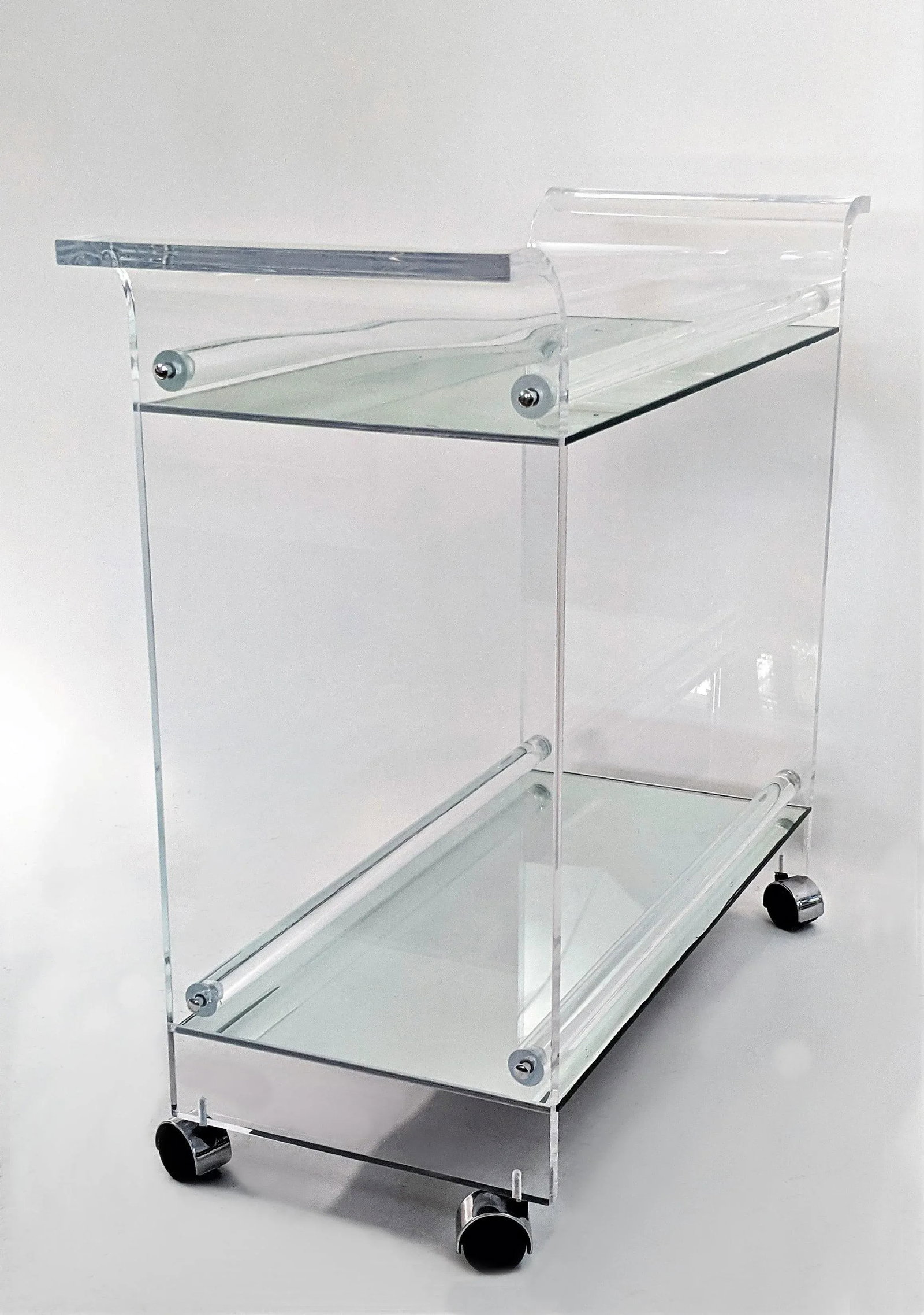 Vintage Two Tier Lucite and Mirror Bar Cart Charles Hollis Jones Style - 4