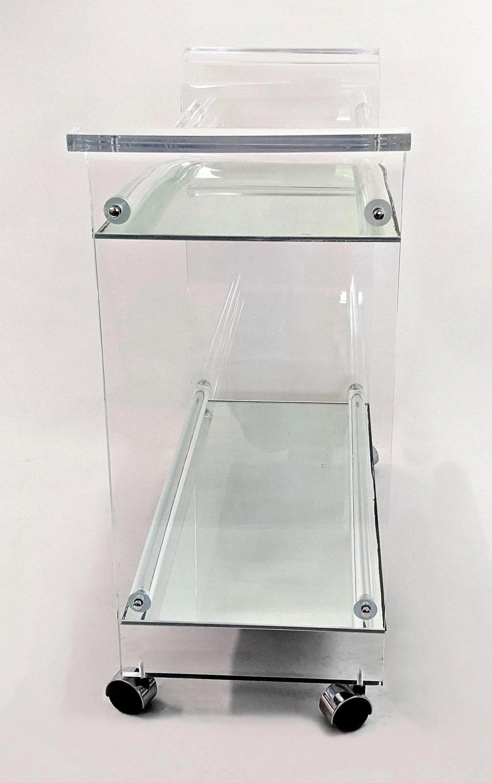Vintage Two Tier Lucite and Mirror Bar Cart Charles Hollis Jones Style - 5