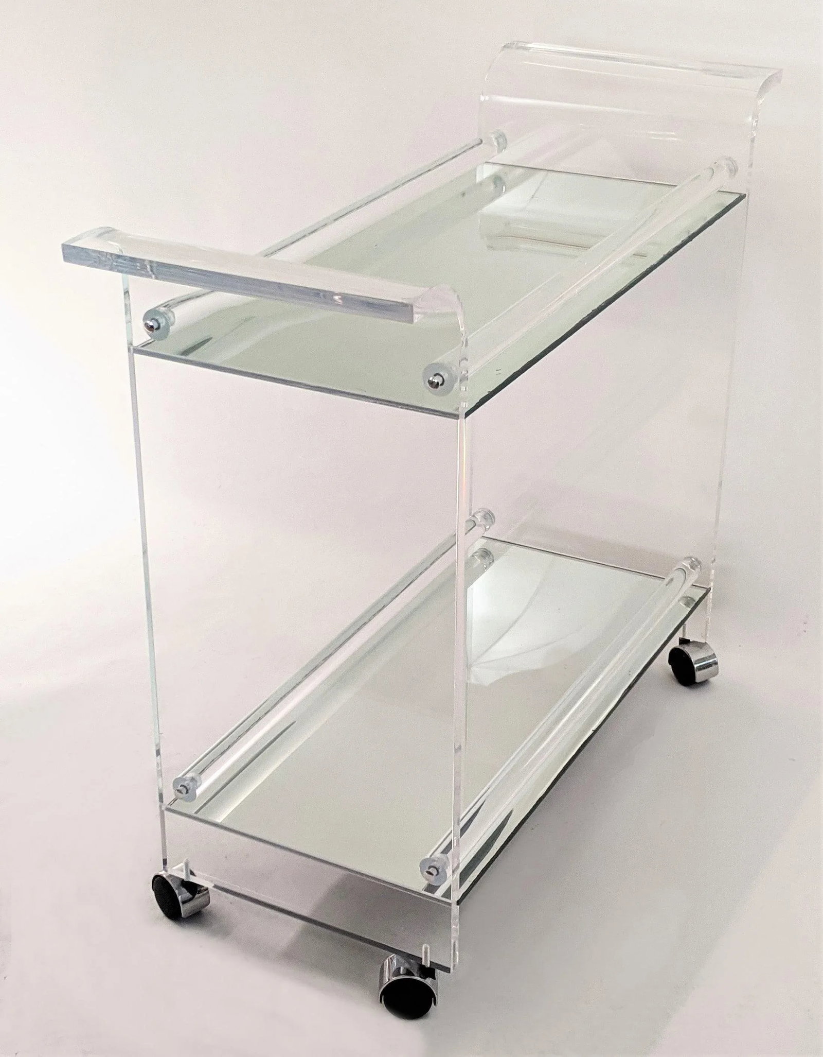 Vintage Two Tier Lucite and Mirror Bar Cart Charles Hollis Jones Style - 6
