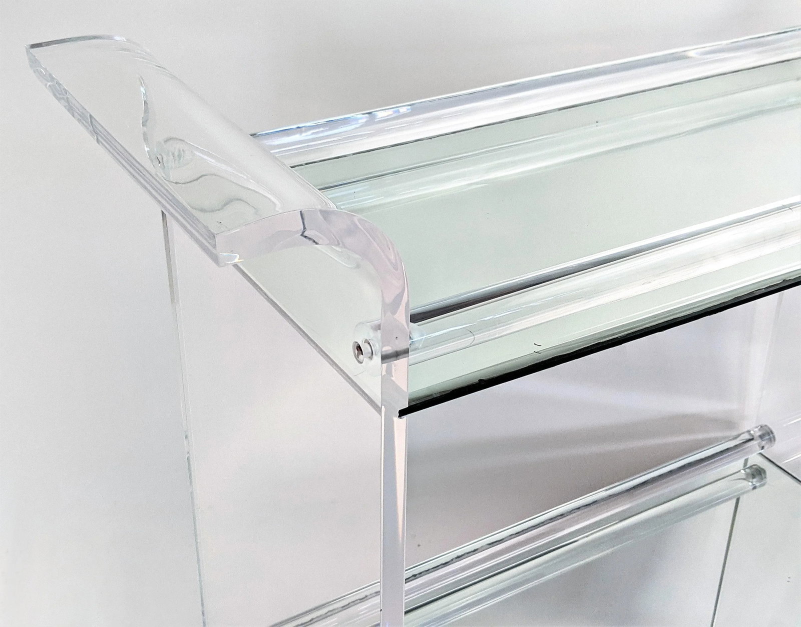 Vintage Two Tier Lucite and Mirror Bar Cart Charles Hollis Jones Style - 7