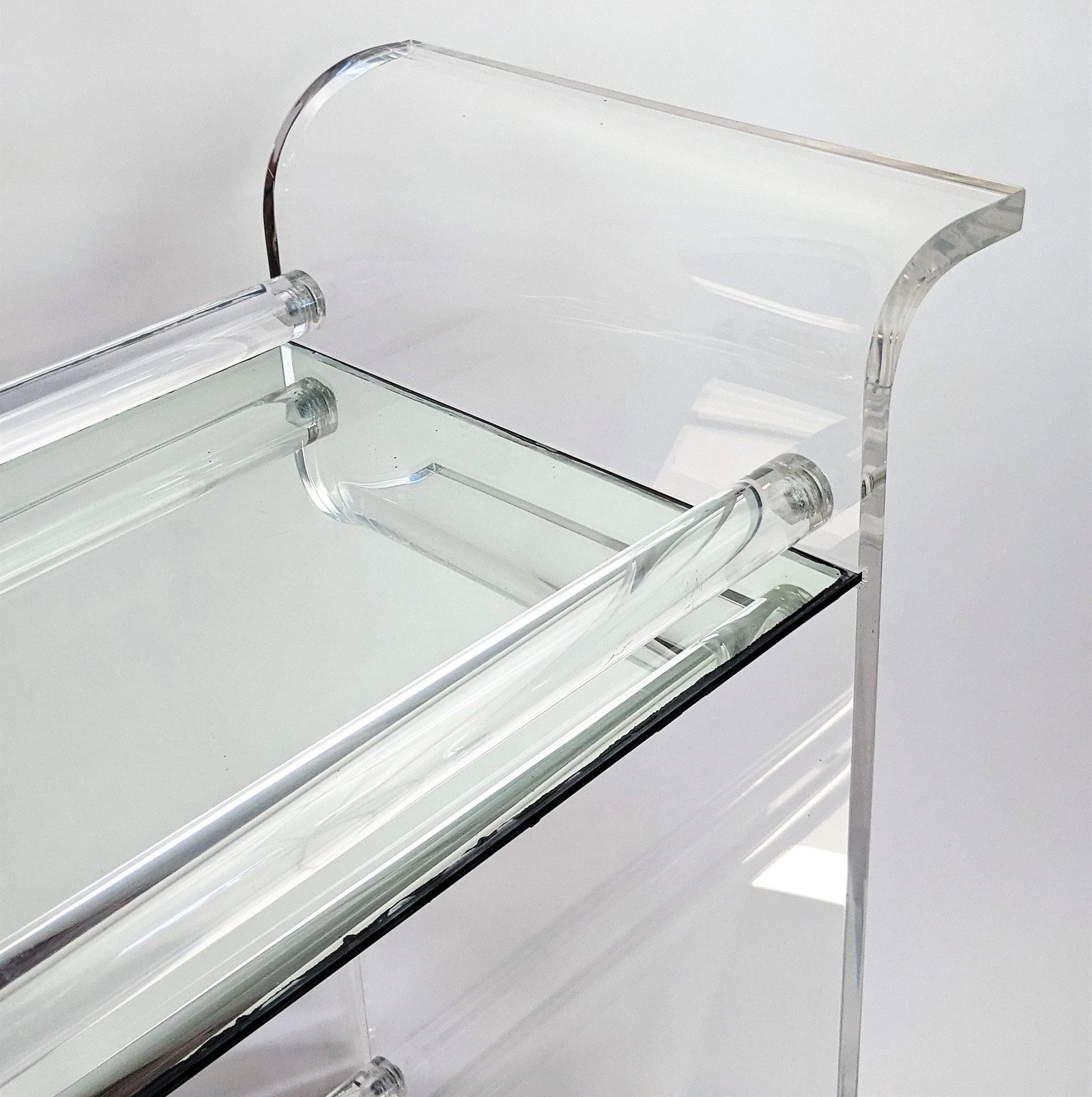 Vintage Two Tier Lucite and Mirror Bar Cart Charles Hollis Jones Style - 8