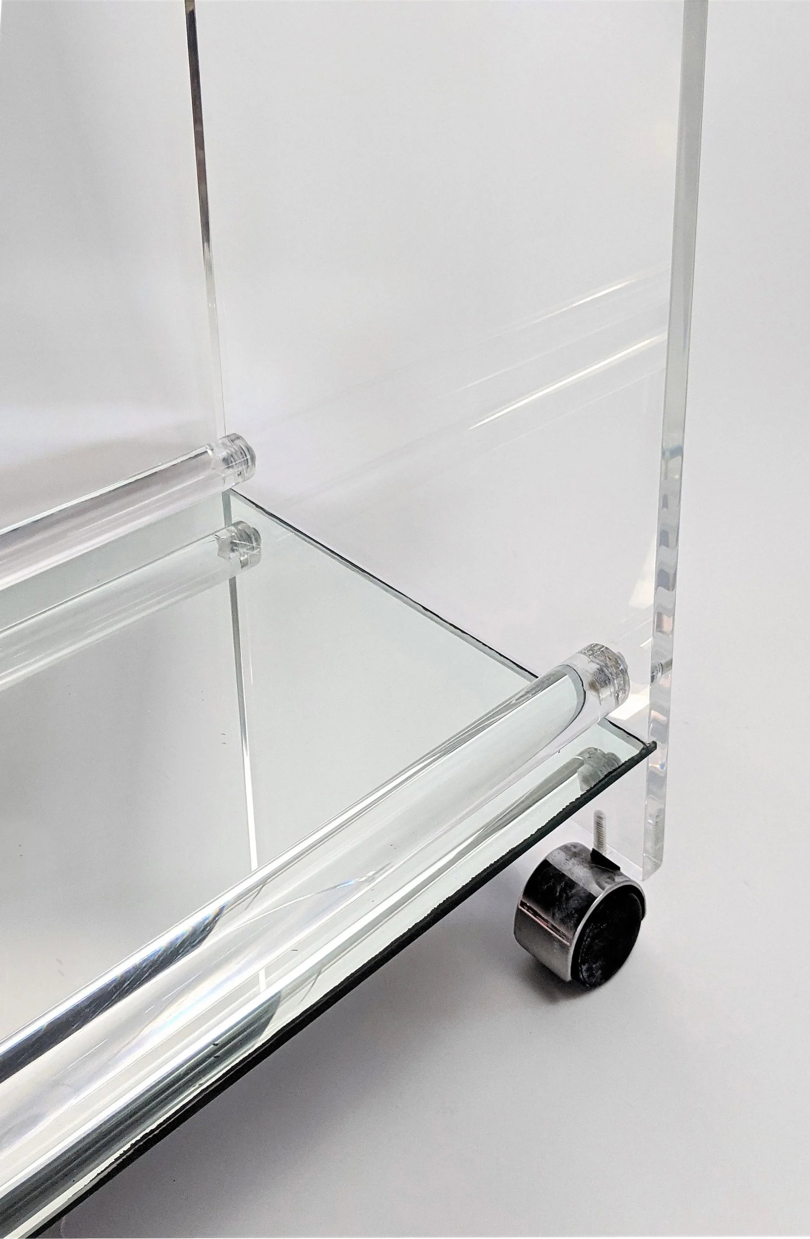 Vintage Two Tier Lucite and Mirror Bar Cart Charles Hollis Jones Style - 9