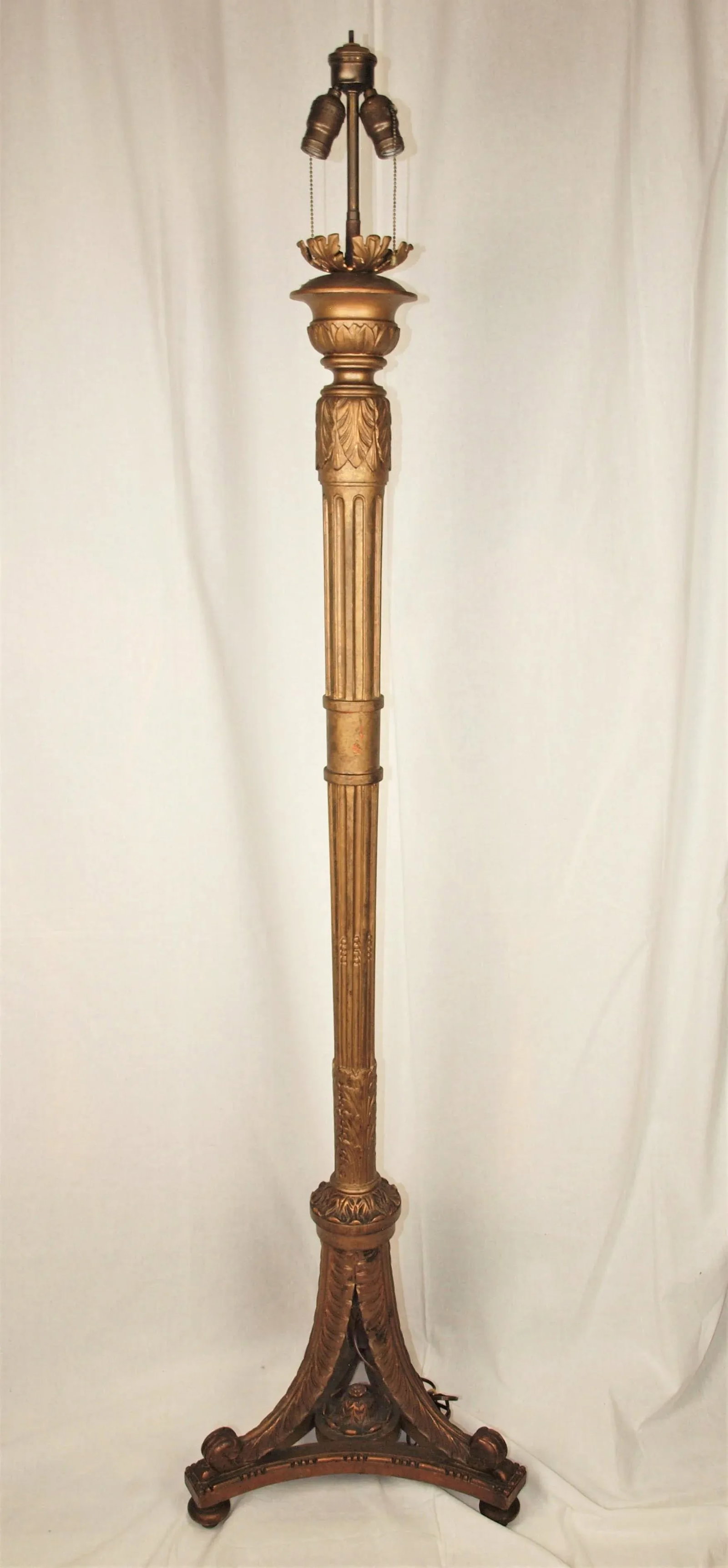 1940s Tall Gold Gilded Wooden Floor Lamp - 3