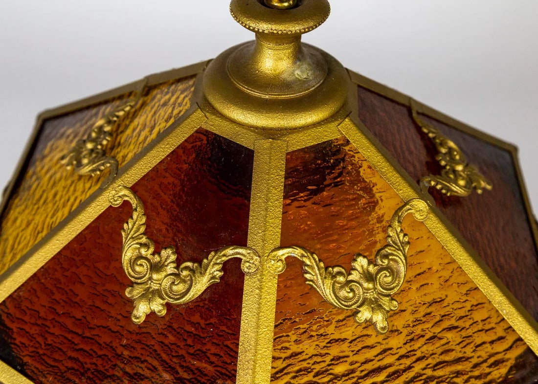 Mid 20th Century Paneled Amber Glass Pendant Light With Crystal Accents - 6