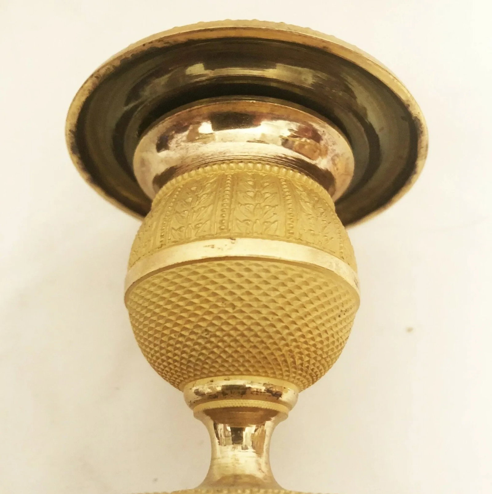 French Empire Gilt Bronze Ormulu Candlesticks - a Pair - 3