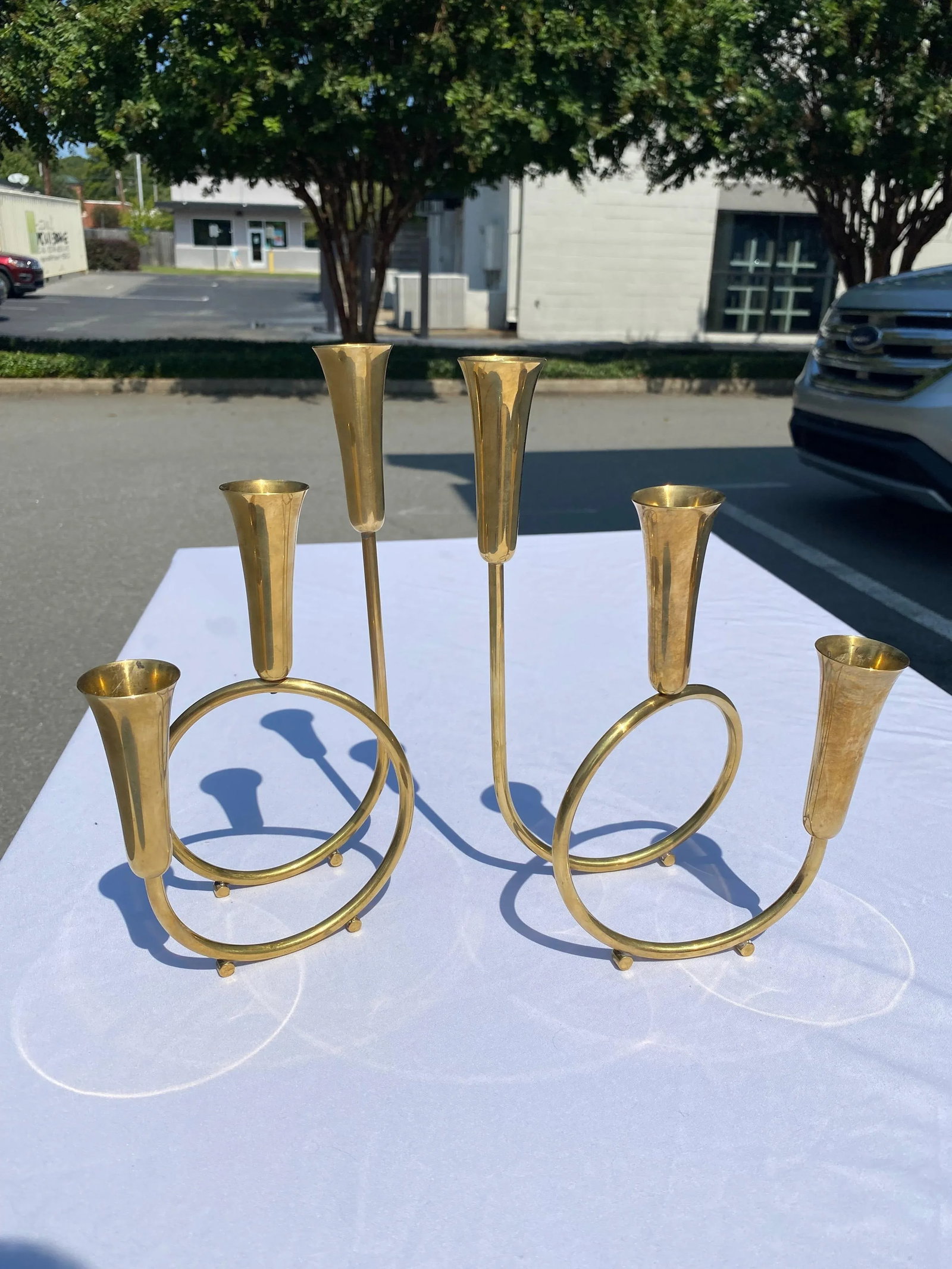 Vintage Mid 20th Century Brass Candlesticks - Pair - 2