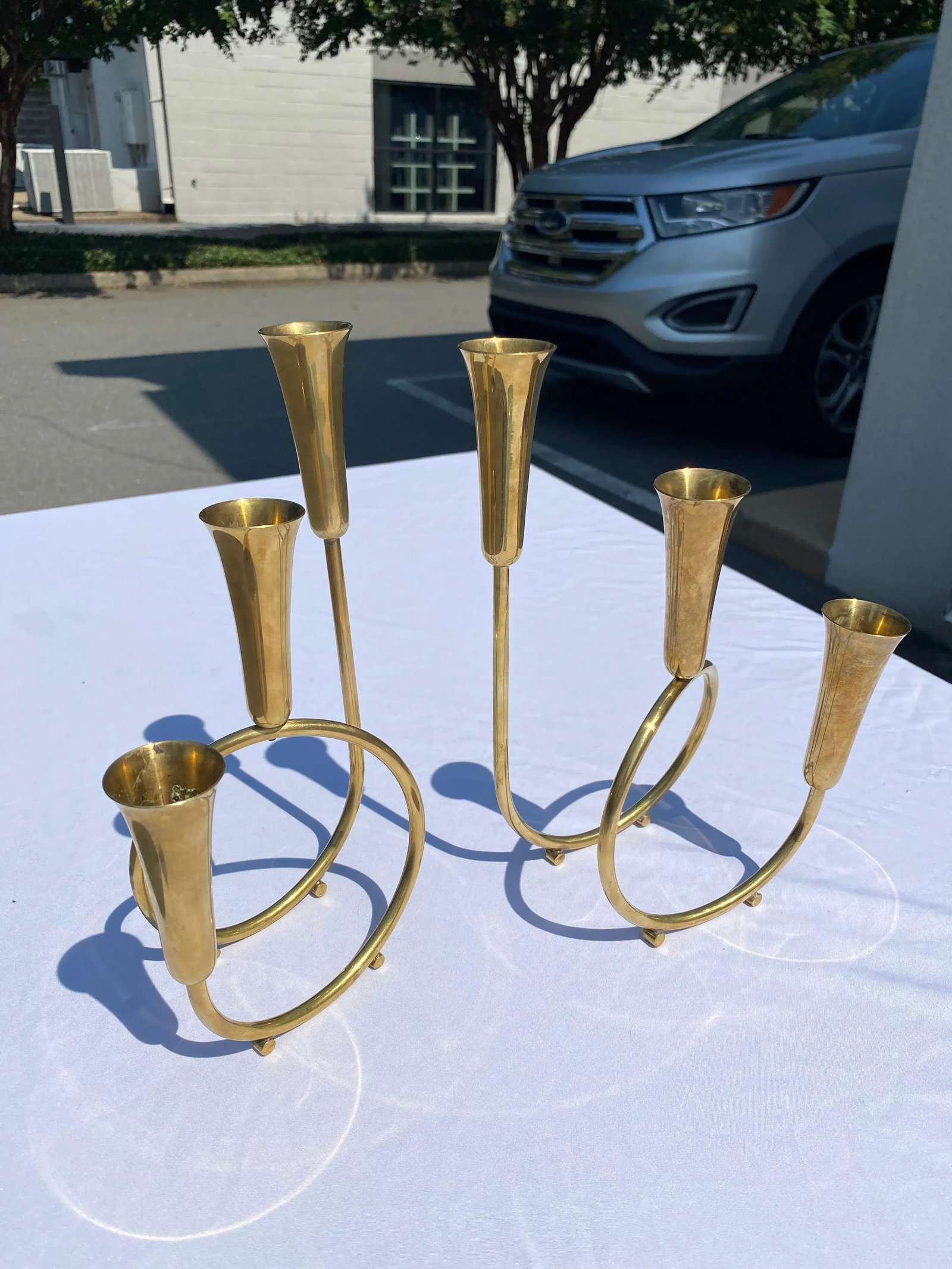 Vintage Mid 20th Century Brass Candlesticks - Pair - 3
