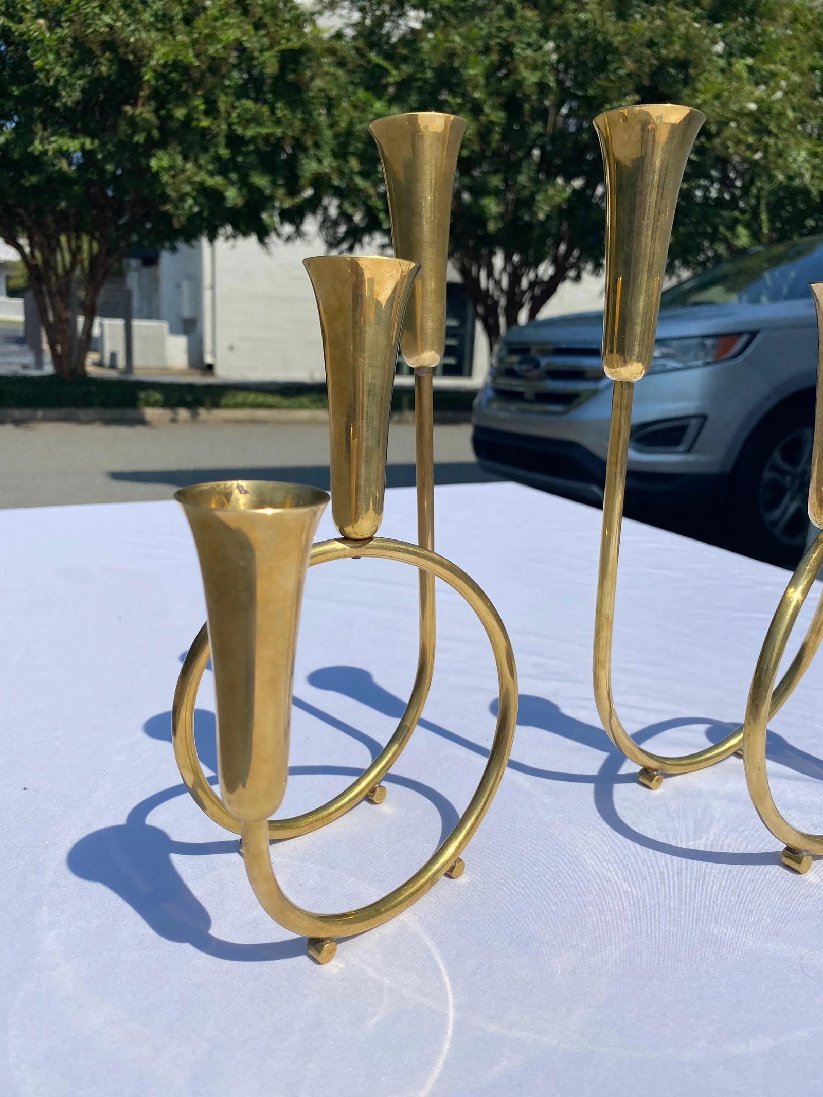 Vintage Mid 20th Century Brass Candlesticks - Pair - 4