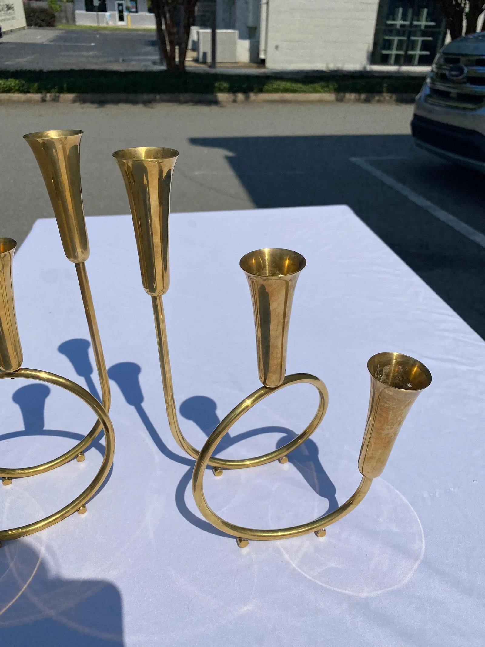 Vintage Mid 20th Century Brass Candlesticks - Pair - 5