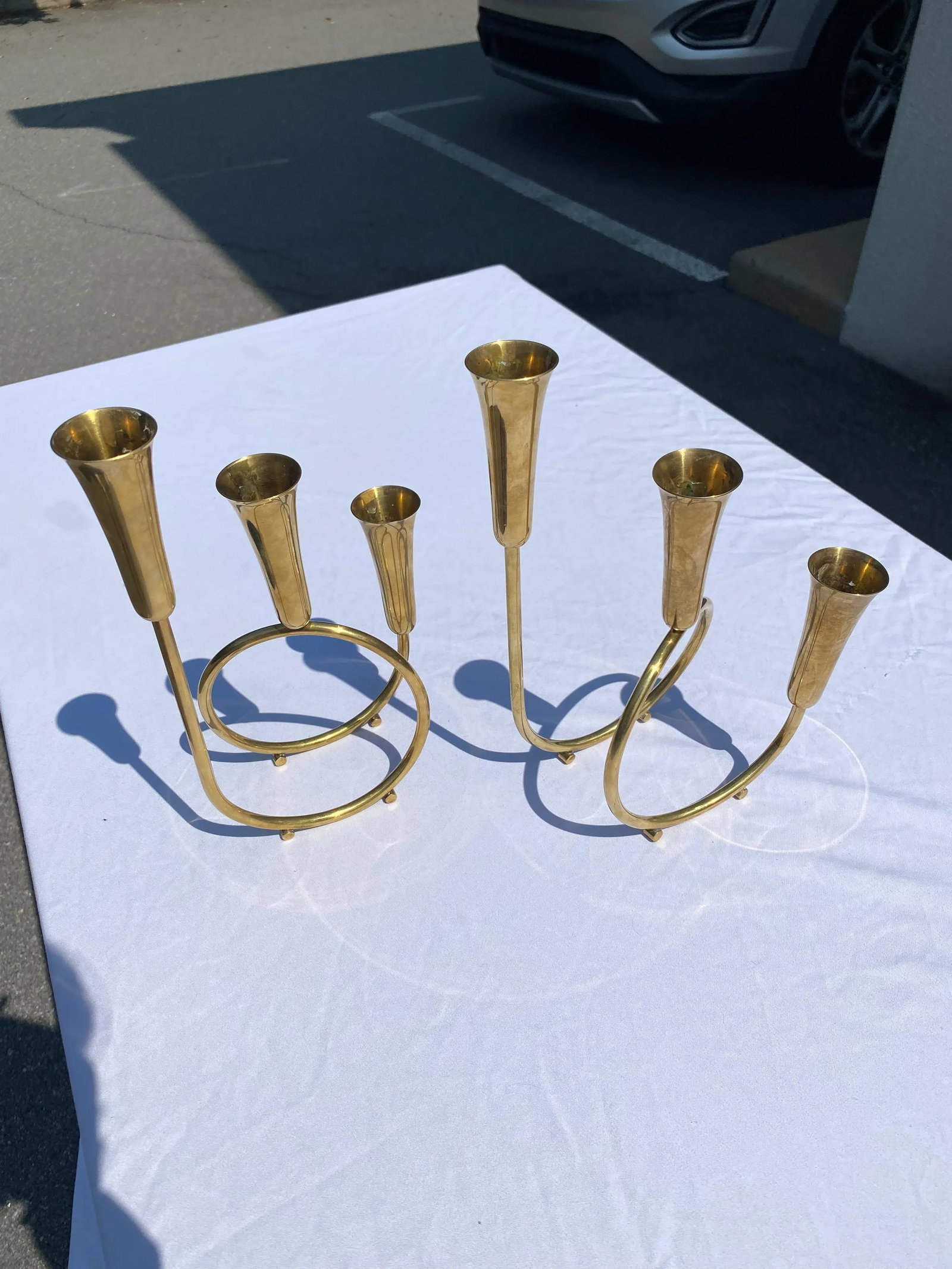 Vintage Mid 20th Century Brass Candlesticks - Pair - 7