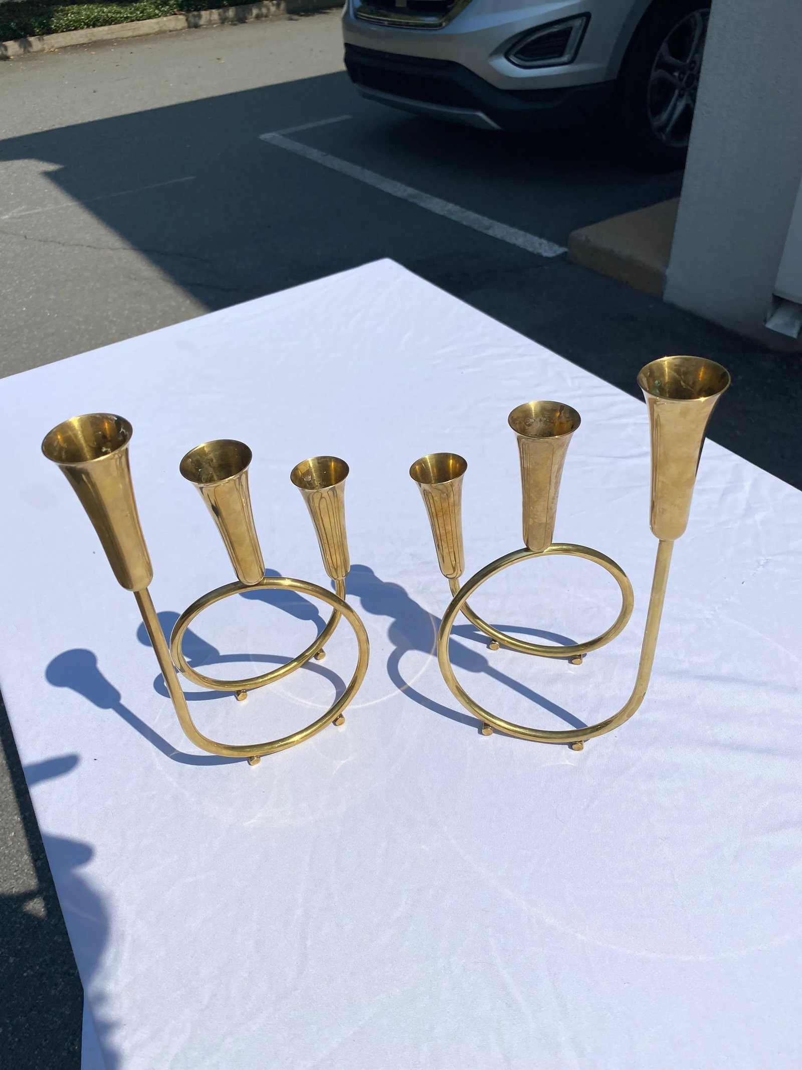 Vintage Mid 20th Century Brass Candlesticks - Pair - 8