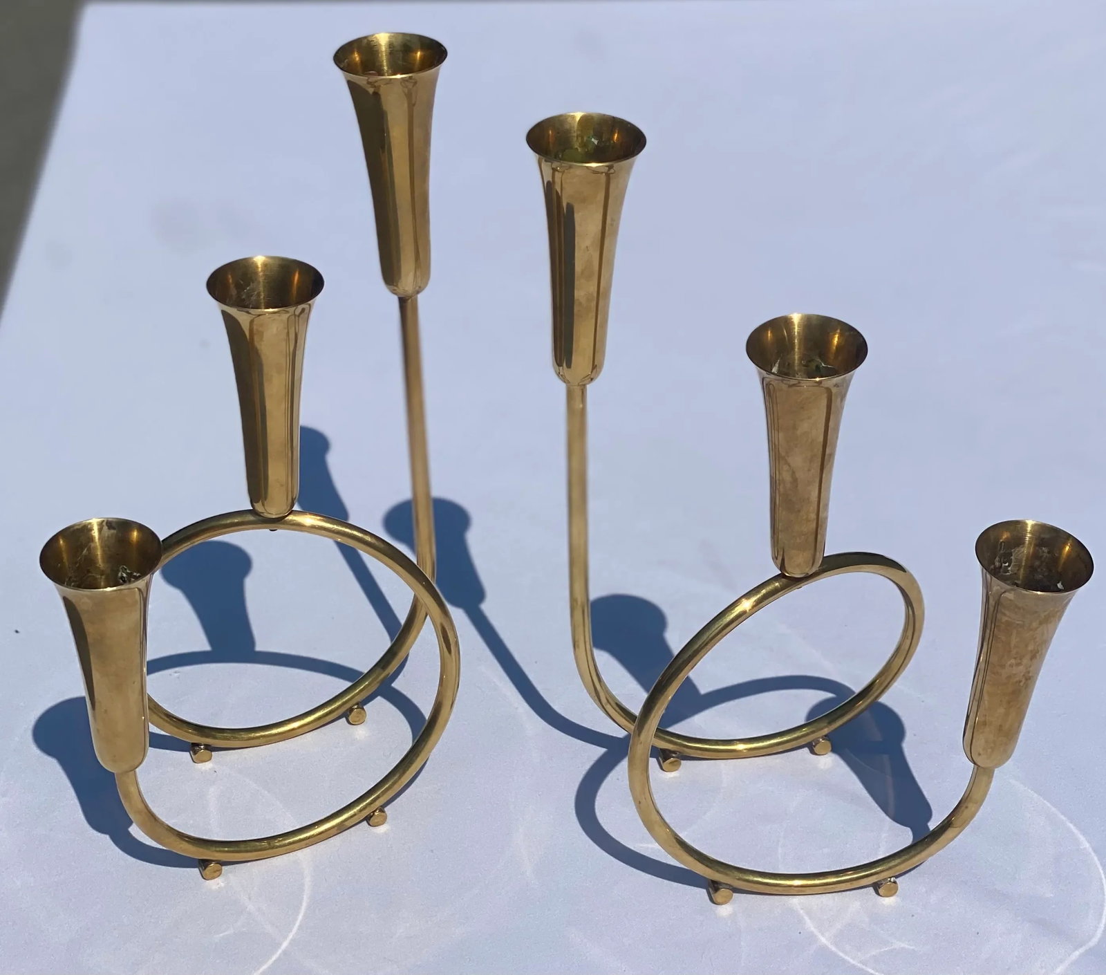 Vintage Mid 20th Century Brass Candlesticks - Pair - 9