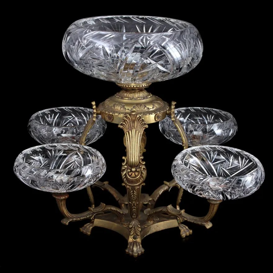 Mid-Late 20th Century Regency Style Bronze and Cut Glass Centerpiece Epergne - 10