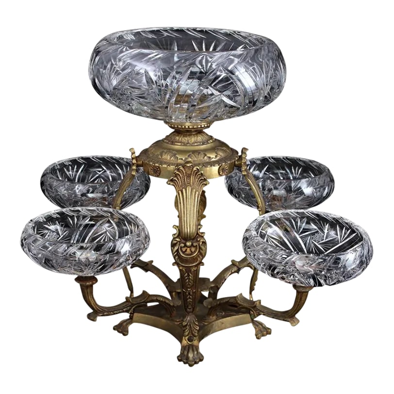 Mid-Late 20th Century Regency Style Bronze and Cut Glass Centerpiece Epergne (1 of 10)