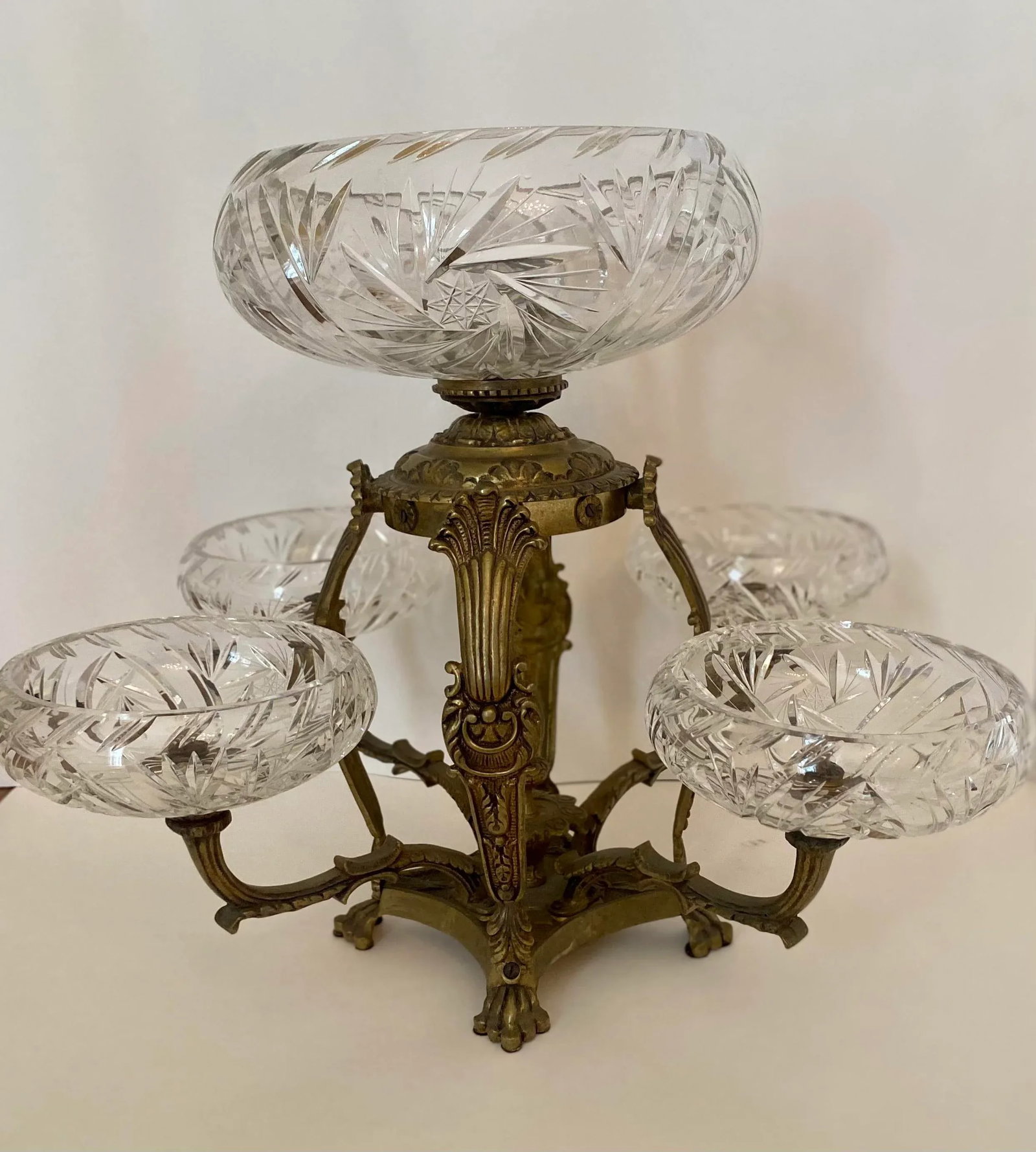 Mid-Late 20th Century Regency Style Bronze and Cut Glass Centerpiece Epergne - 2