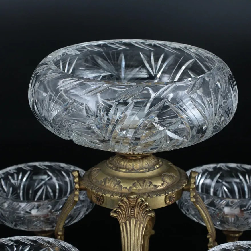 Mid-Late 20th Century Regency Style Bronze and Cut Glass Centerpiece Epergne - 3
