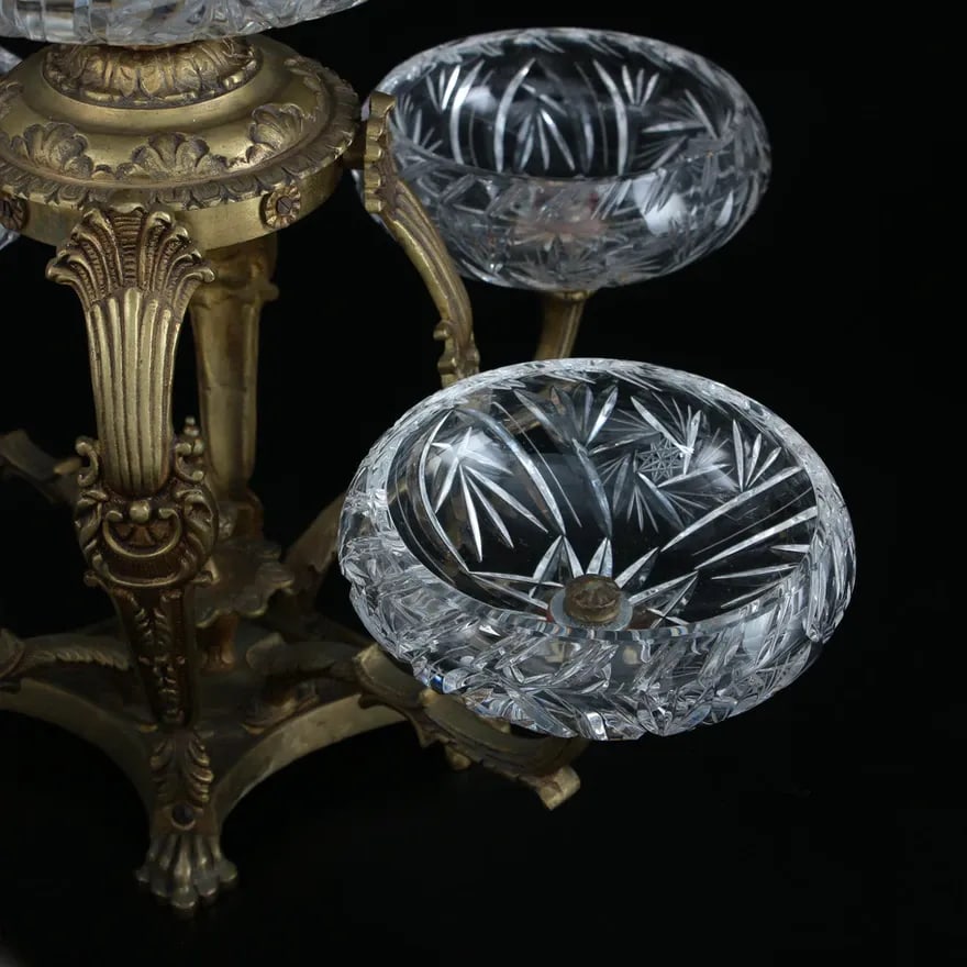 Mid-Late 20th Century Regency Style Bronze and Cut Glass Centerpiece Epergne - 5