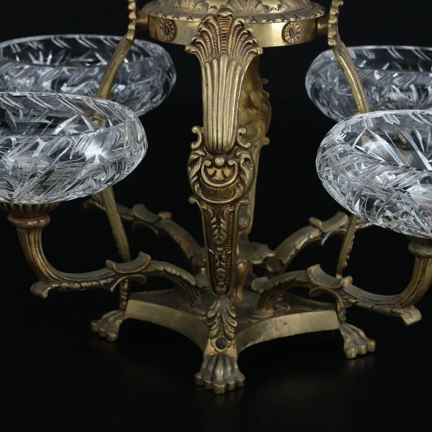 Mid-Late 20th Century Regency Style Bronze and Cut Glass Centerpiece Epergne - 6