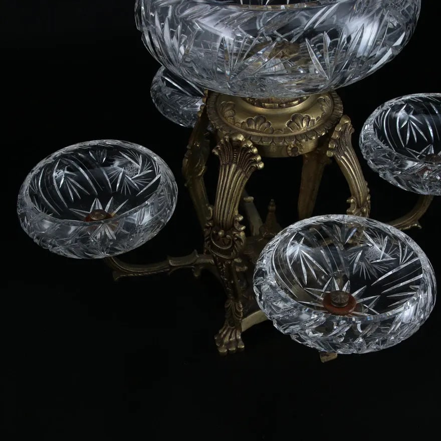 Mid-Late 20th Century Regency Style Bronze and Cut Glass Centerpiece Epergne - 7
