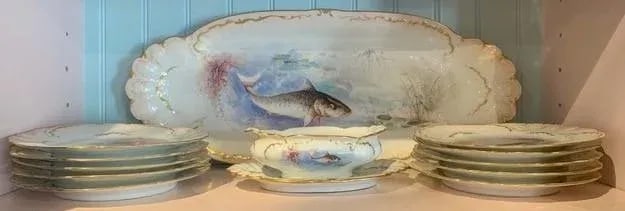 1960s Limoges Hand-Painted Porcelain French Dishware- 13 Pieces - 4