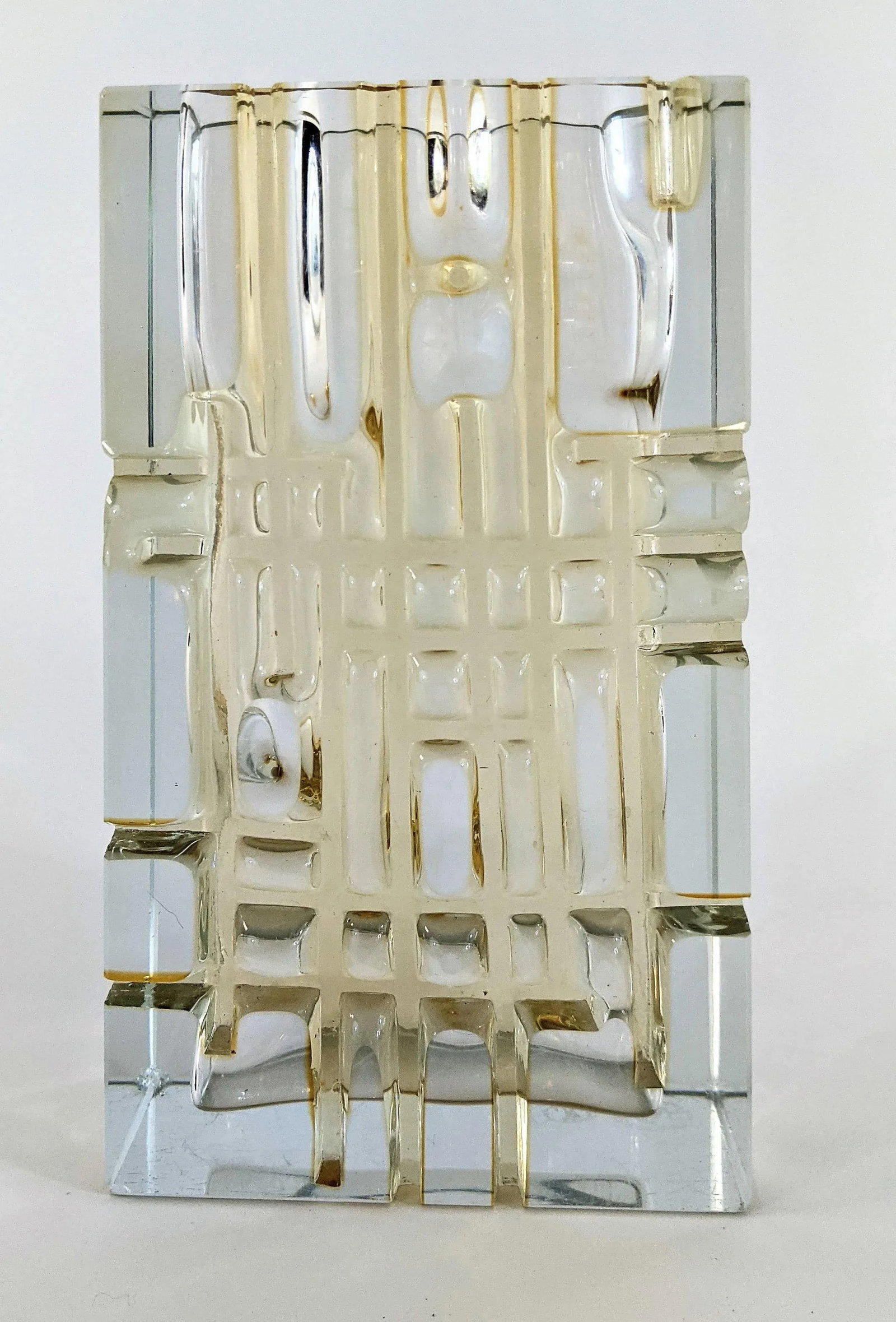 Czech Exbor Designed by Ladislav Oliva Golden Grid Glass Vase 1958 - 3