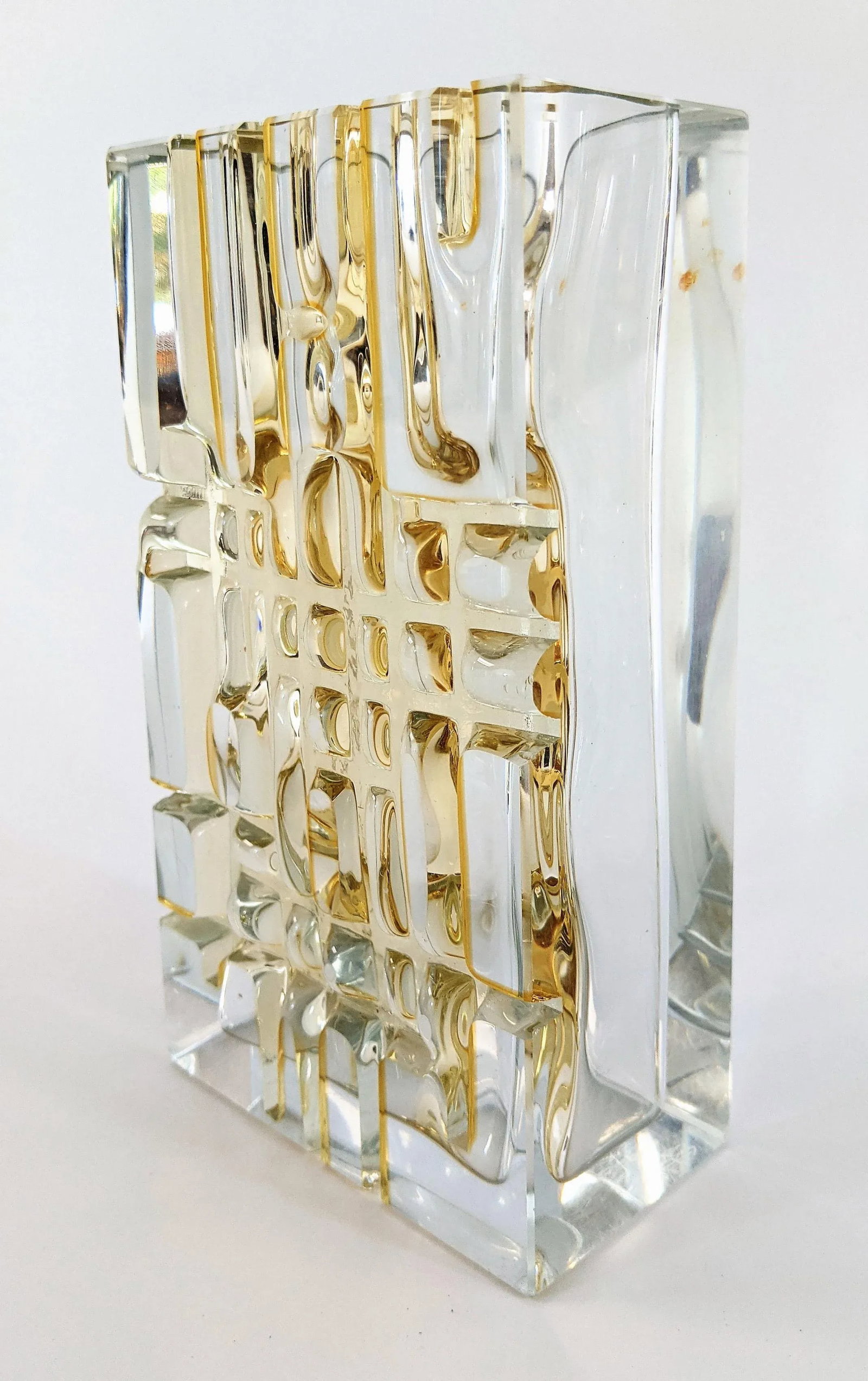 Czech Exbor Designed by Ladislav Oliva Golden Grid Glass Vase 1958 - 4