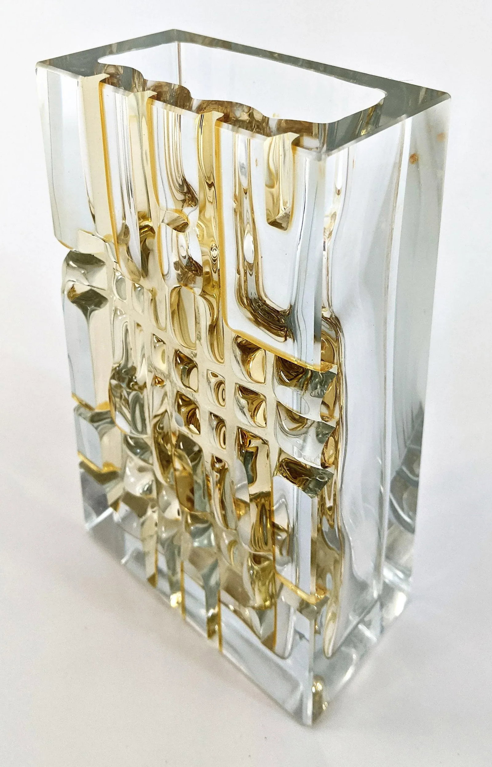 Czech Exbor Designed by Ladislav Oliva Golden Grid Glass Vase 1958 - 5