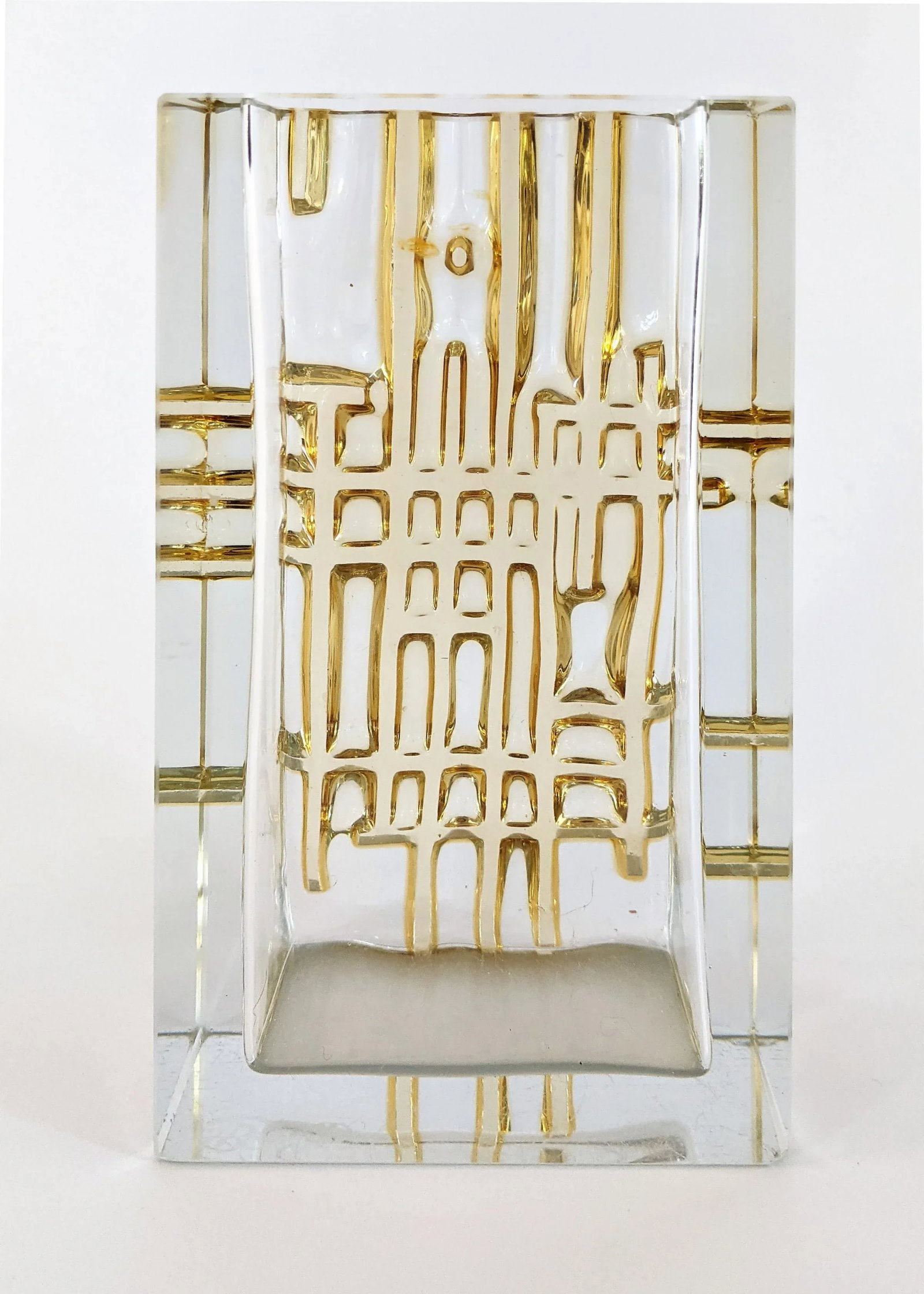 Czech Exbor Designed by Ladislav Oliva Golden Grid Glass Vase 1958 - 7