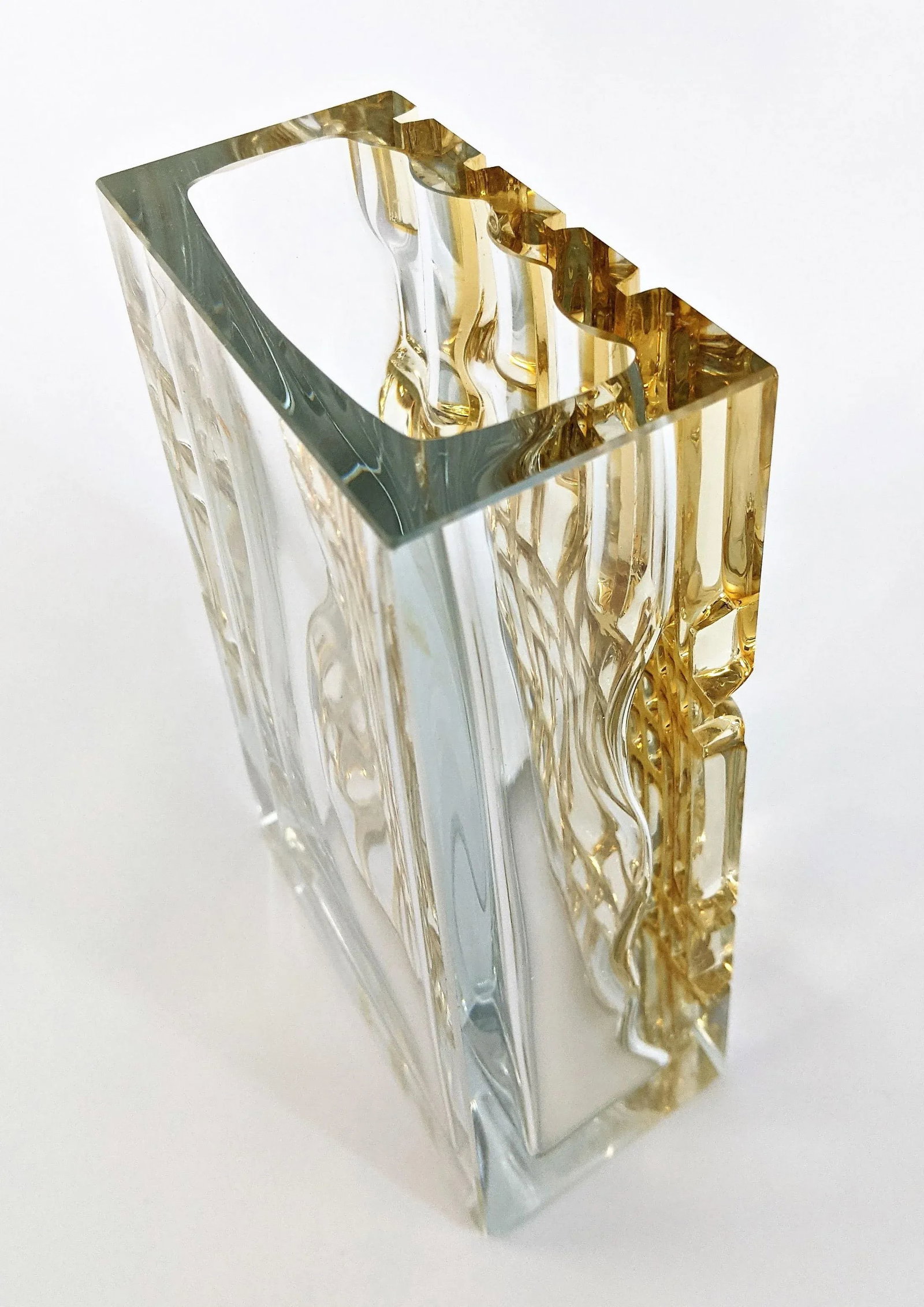Czech Exbor Designed by Ladislav Oliva Golden Grid Glass Vase 1958 - 8