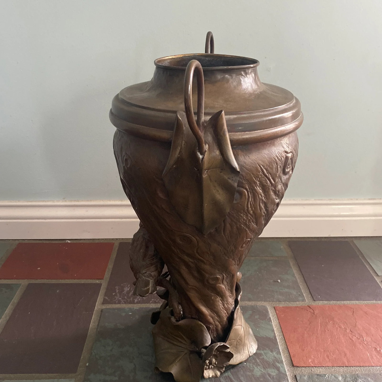 19th Century Figural Bird Copper Bronze Urn - 10