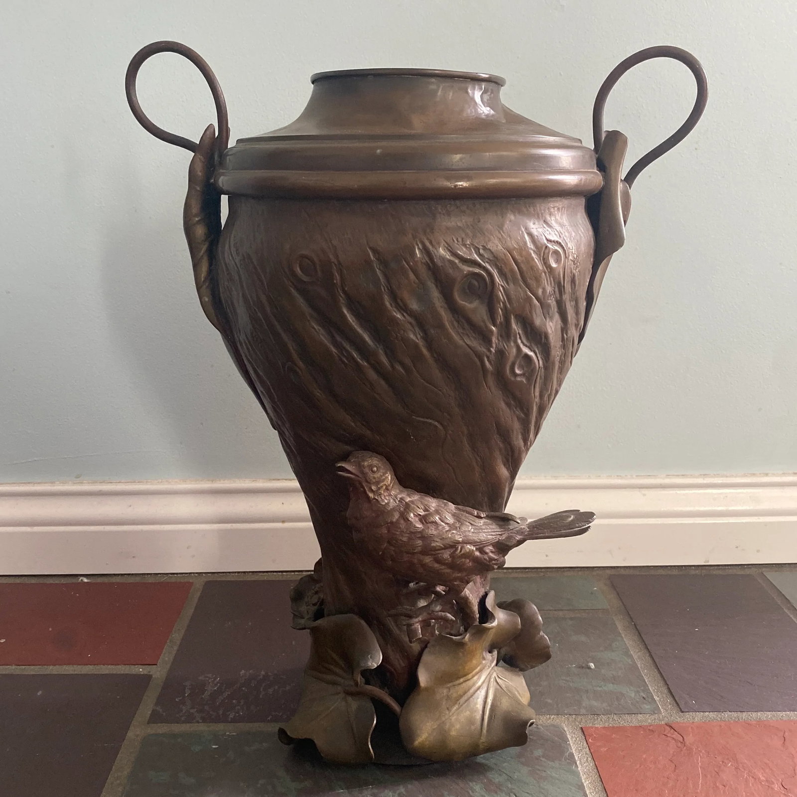 19th Century Figural Bird Copper Bronze Urn - 13