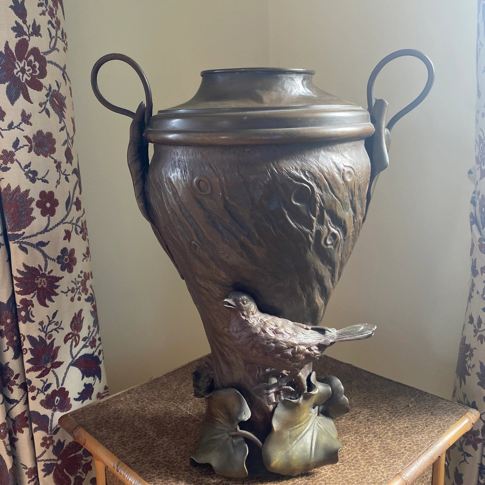 19th Century Figural Bird Copper Bronze Urn - 2