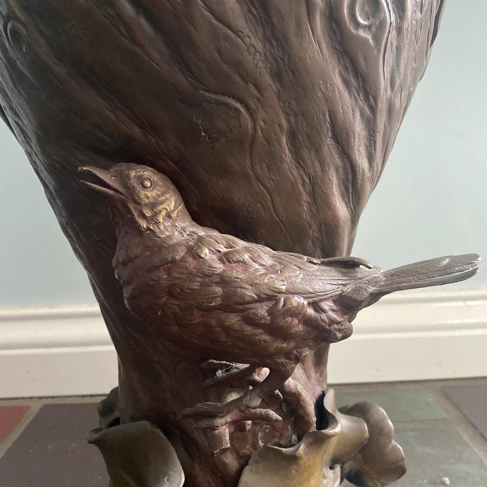 19th Century Figural Bird Copper Bronze Urn - 3