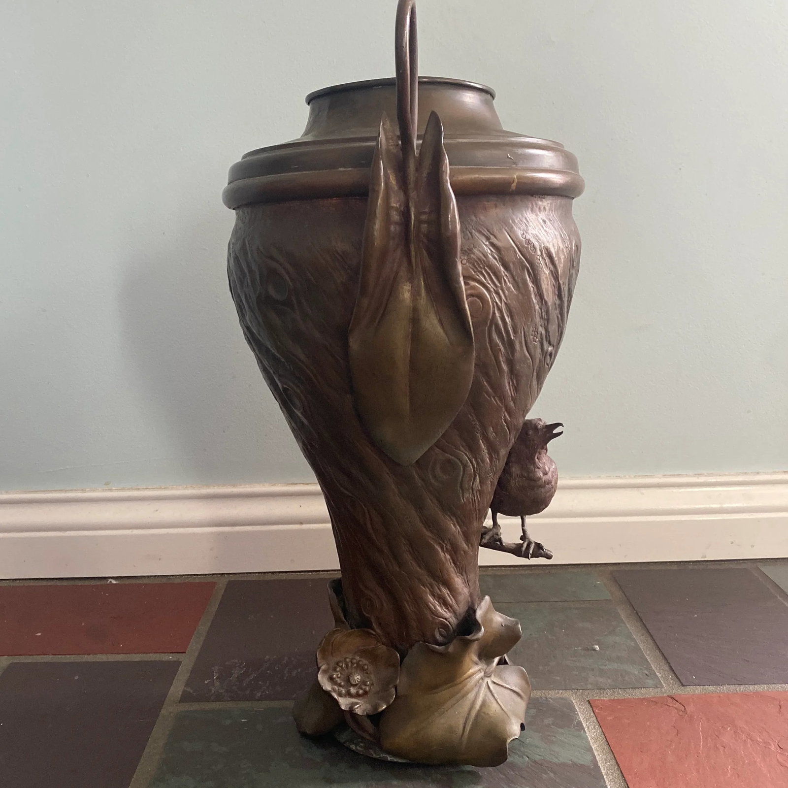 19th Century Figural Bird Copper Bronze Urn - 5