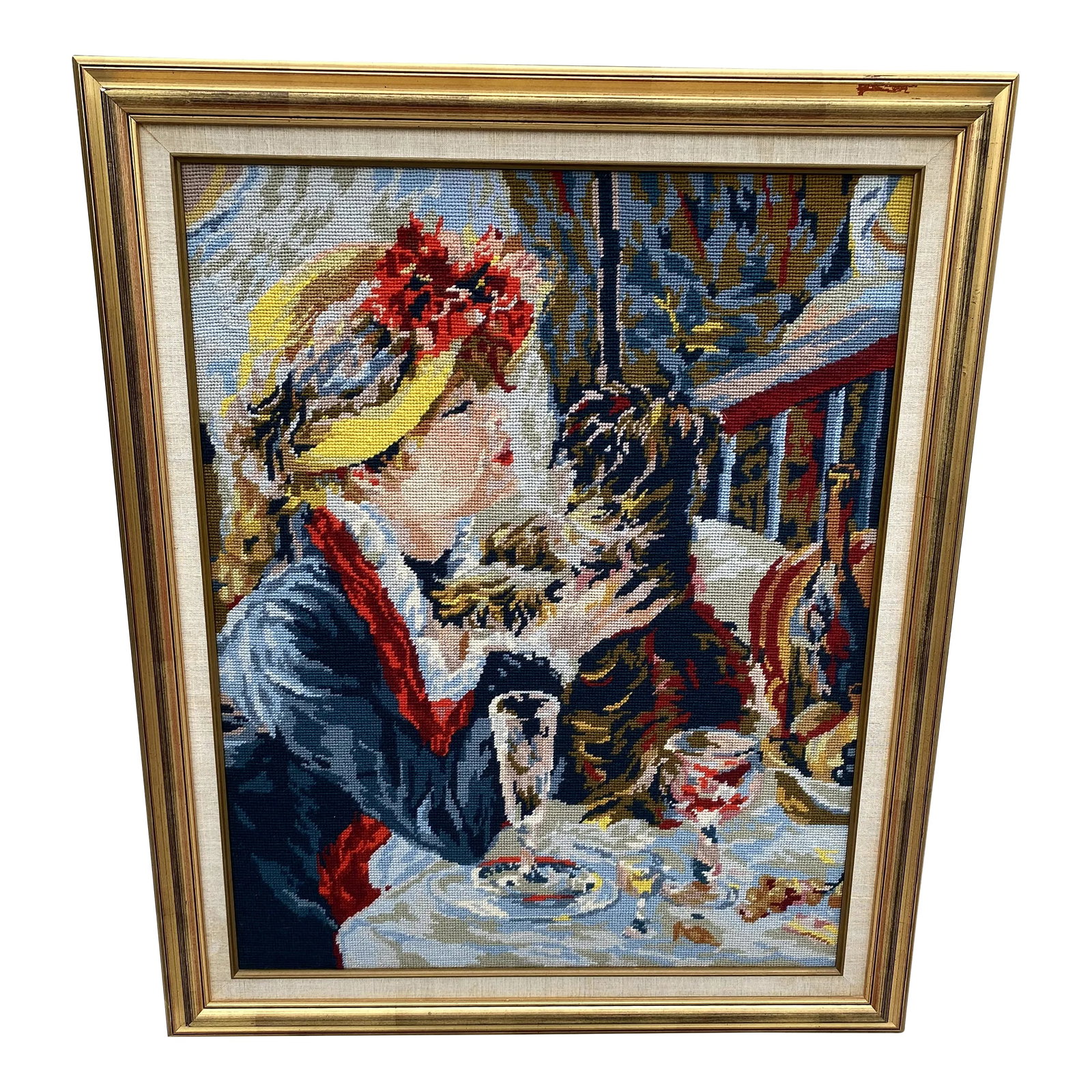1960s Large Needle Point Framed: One of the most unusual yet brilliant needlepoint done in probably the 1960s in excellent condition an amazing quality Condition: Alterations: Original Condition Unaltered Imperfections: Some Imperfec