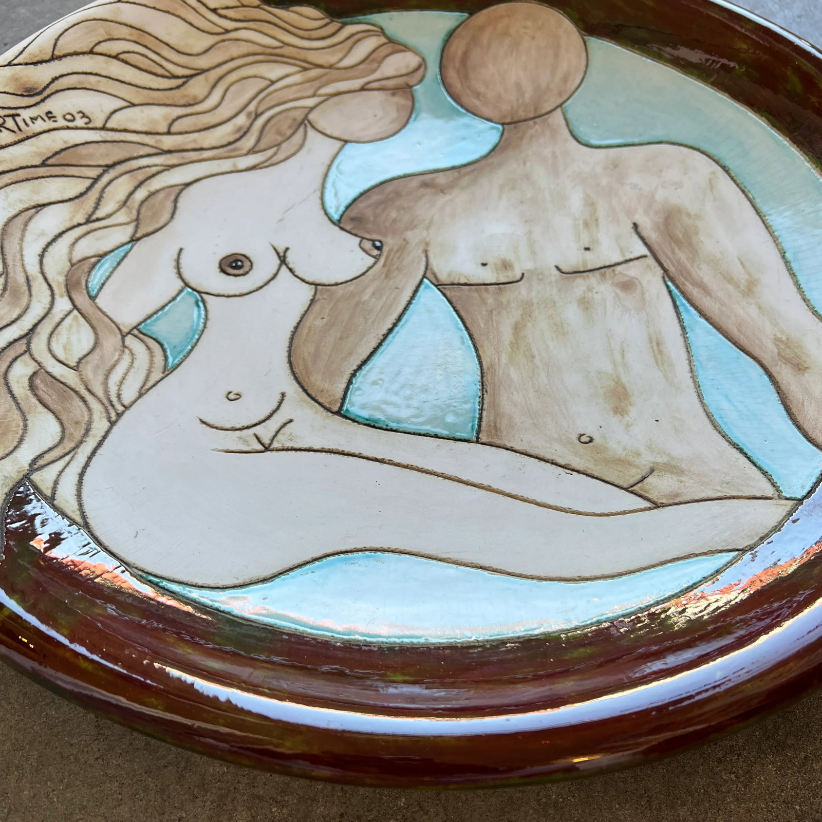 Large Ceramic Platter/ Bowl Signed Artime 03 - 5